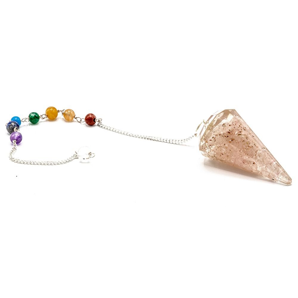 Polished Orgonite Power Chakra Pendulum - Rose Quartz featuring soft pink tone and gentle translucence - Positive Faith Hope Love