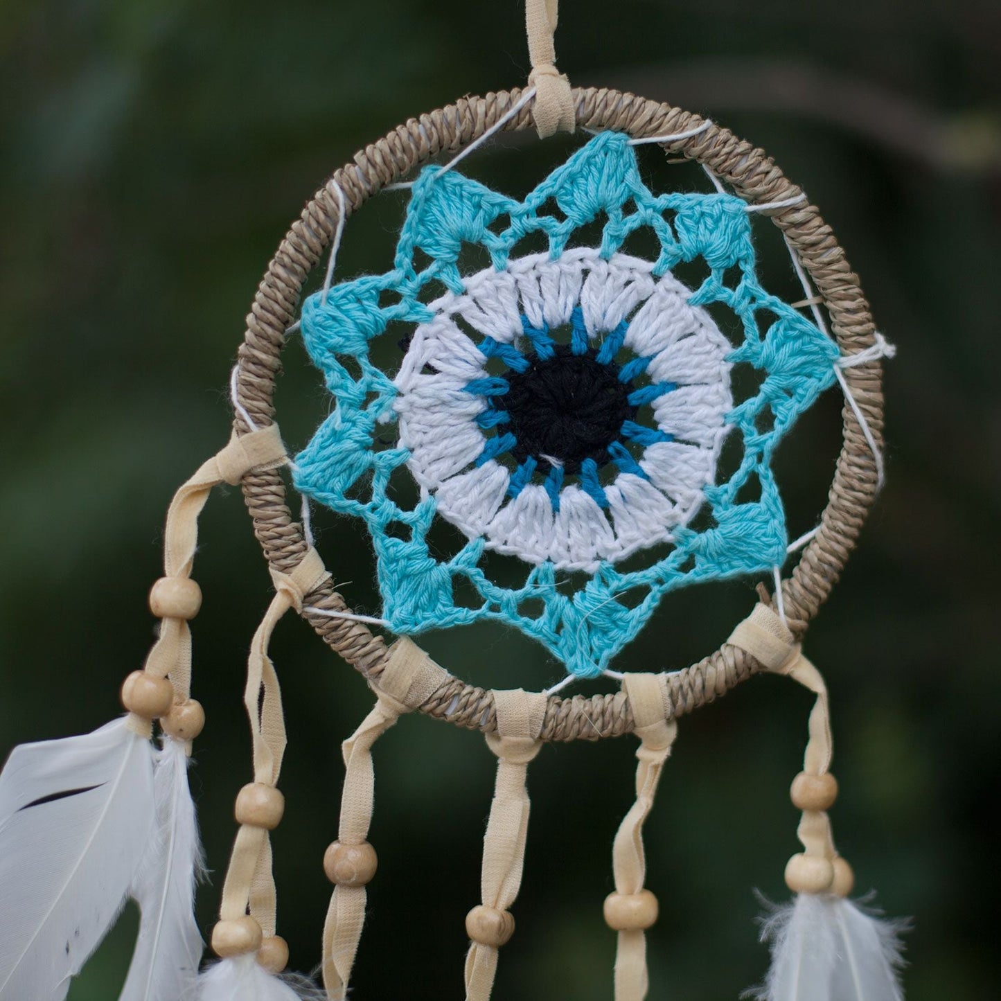 Polished Pastel Blue Macrame Dream Catcher 12Cm Asst Colours featuring natural patterning and unique variations - Positive Faith Hope Love