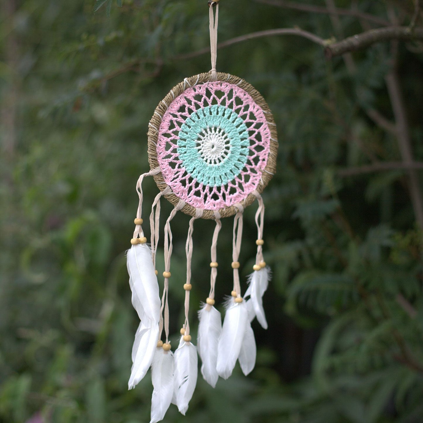Polished Pastel Pink Macrame Dream Catcher 16Cm Asst Colours featuring natural patterning and unique variations - Positive Faith Hope Love