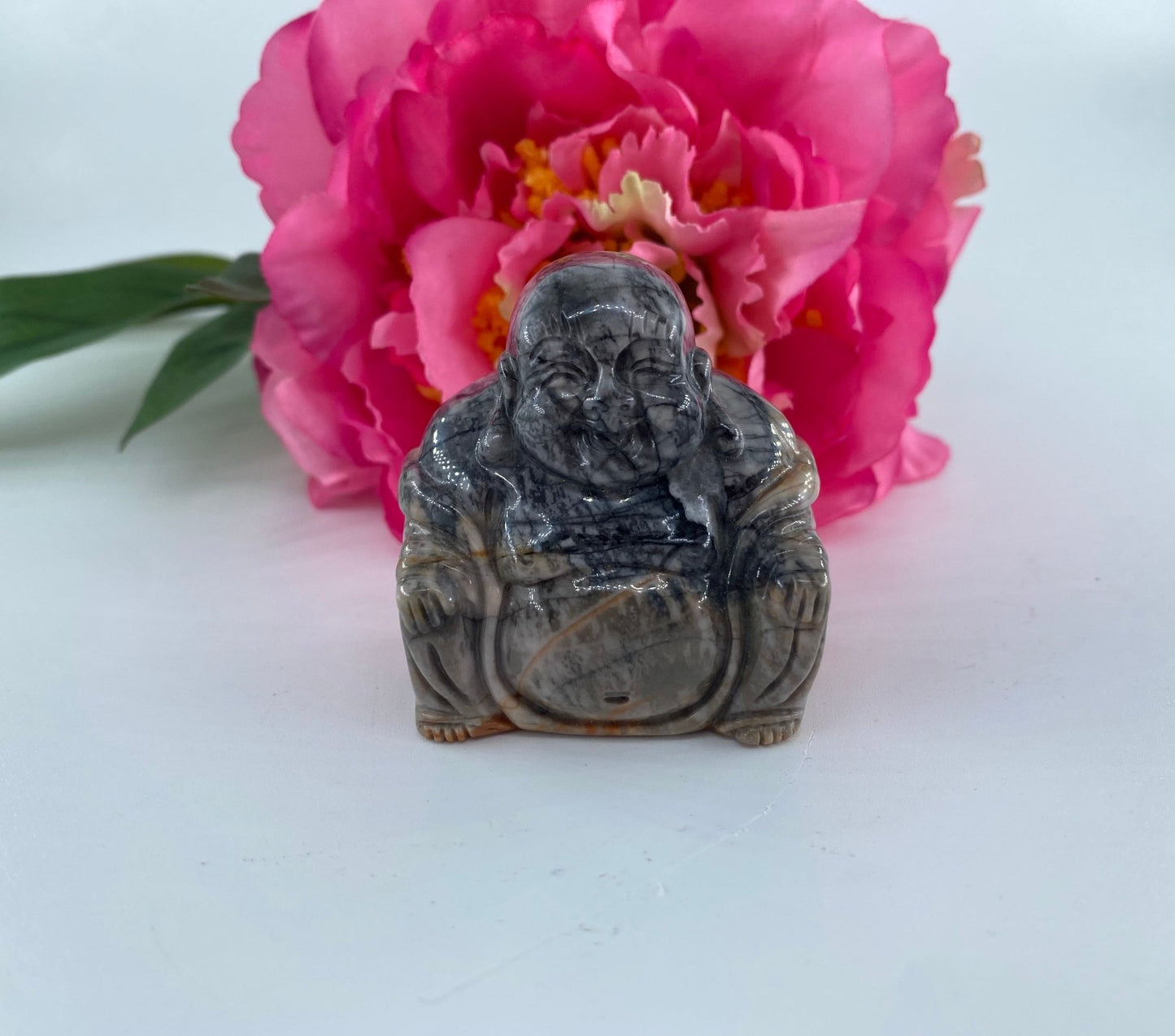 Polished Picasso Jasper Buddha featuring earthy patterns and matte-gloss finish - Positive Faith Hope Love