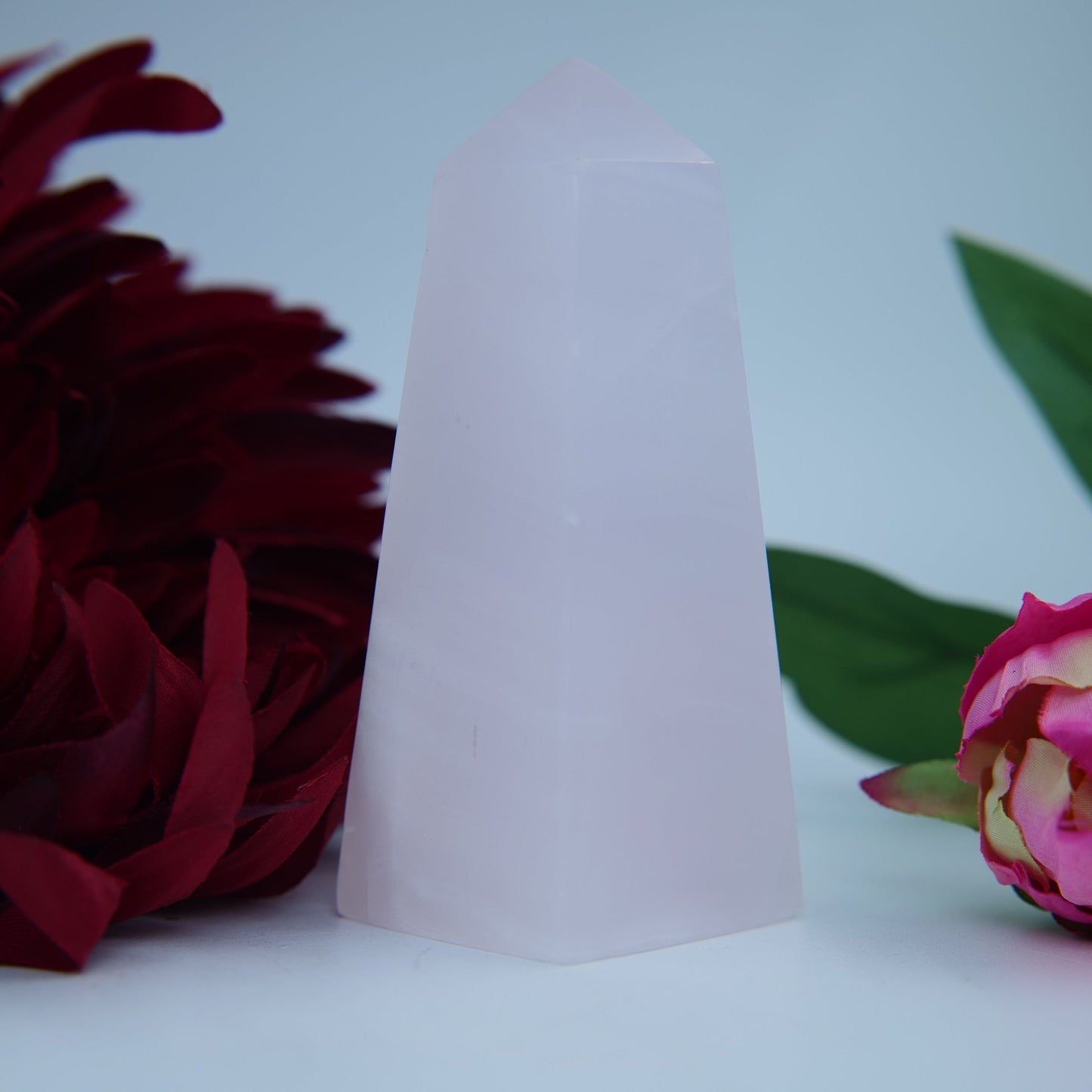 Pink Mangano Calcite Tower — 244g - Positive Faith Hope Love