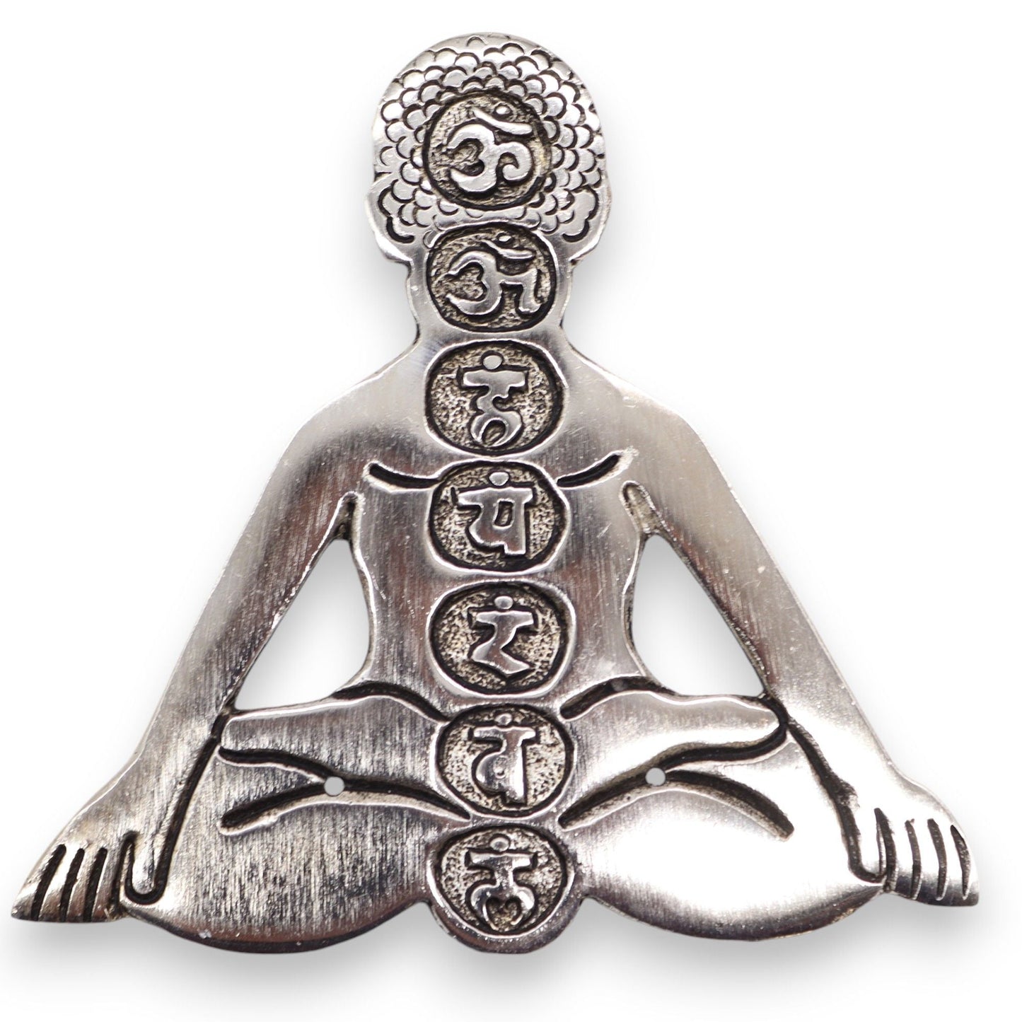 Polished Polished Aluminum Seven Chakra Yoga Incense Holder featuring natural patterning and unique variations - Positive Faith Hope Love