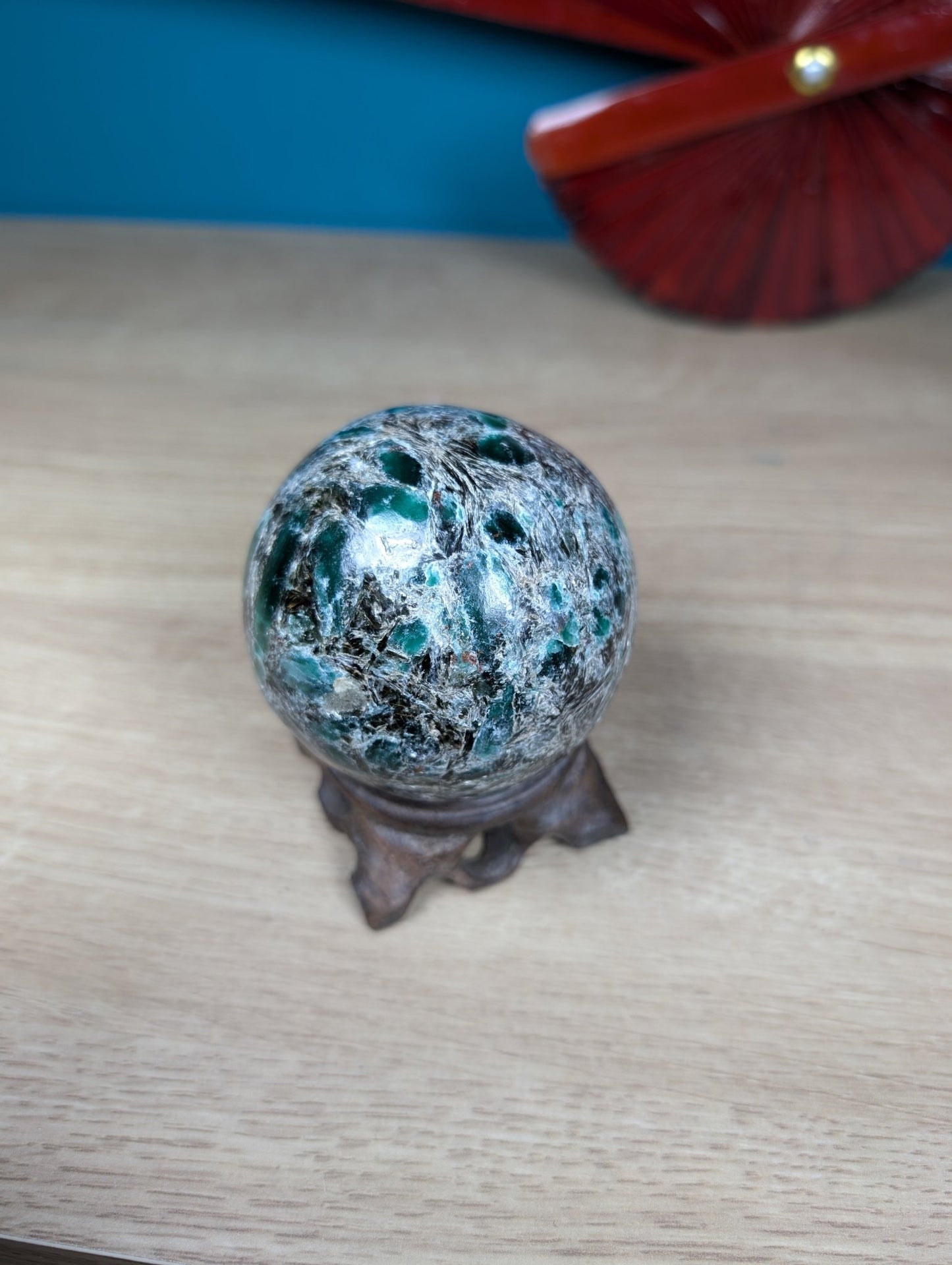 Natural Polished Rare Emerald In Matrix Sphere 450G featuring vibrant green tone and crystalline clarity - Positive Faith Hope Love