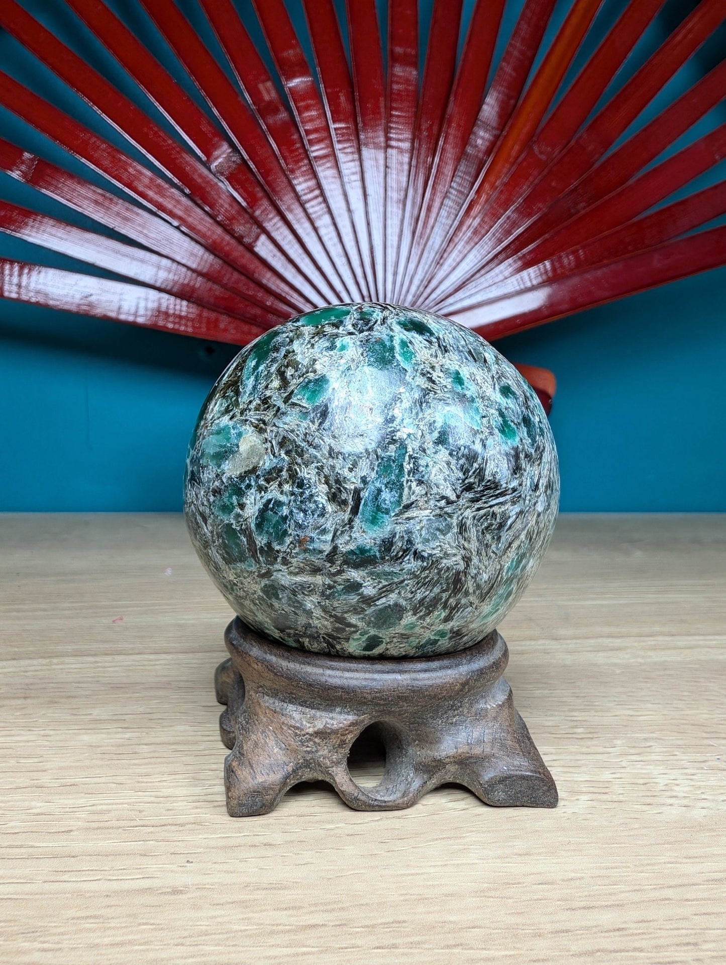 Natural Polished Rare Emerald in Matrix Sphere 450g featuring vibrant green tone and crystalline clarity - Positive Faith Hope Love