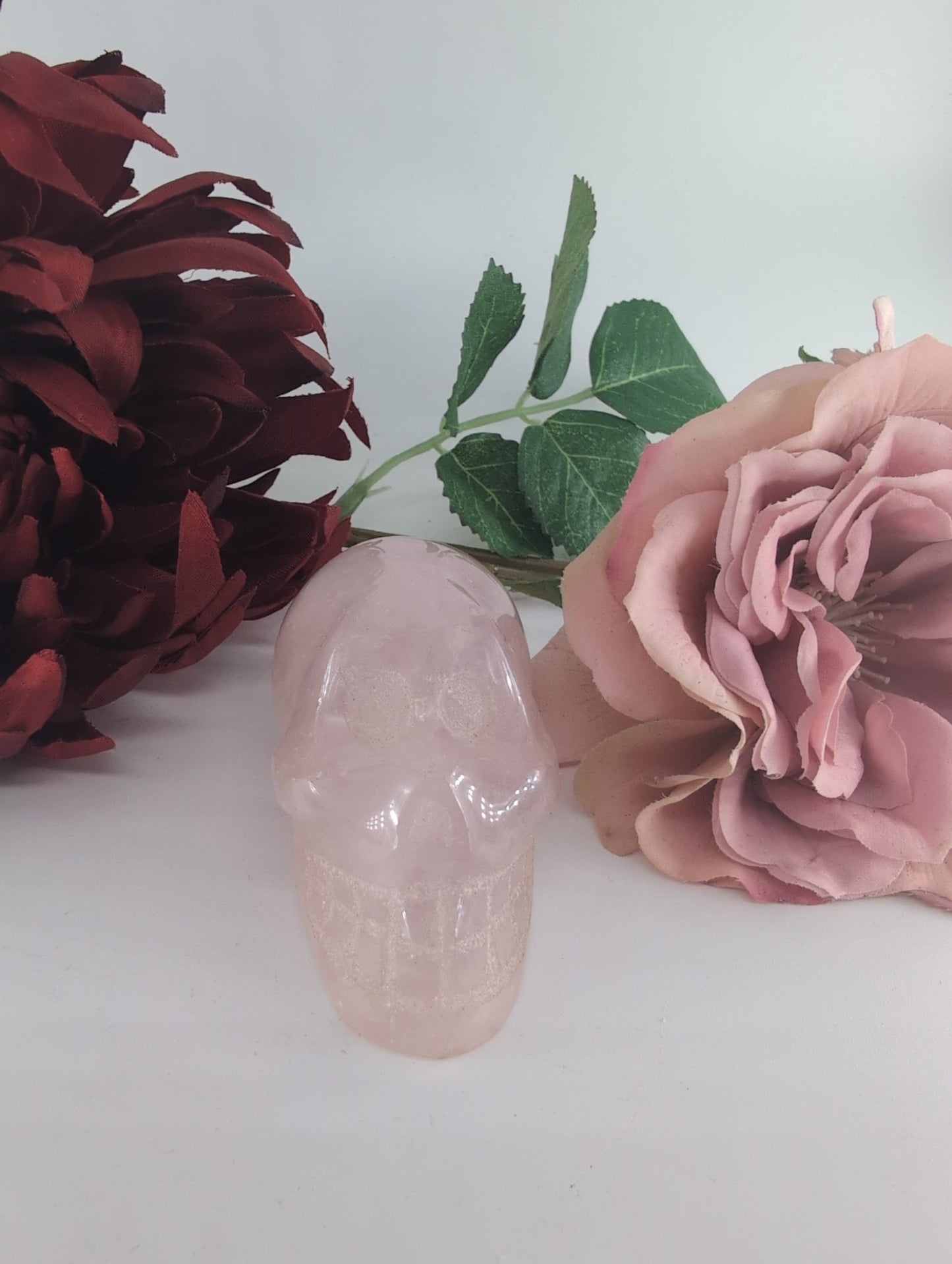 Polished Polished Rose Quartz Skull 155g featuring soft pink tone and gentle translucence - Positive Faith Hope Love