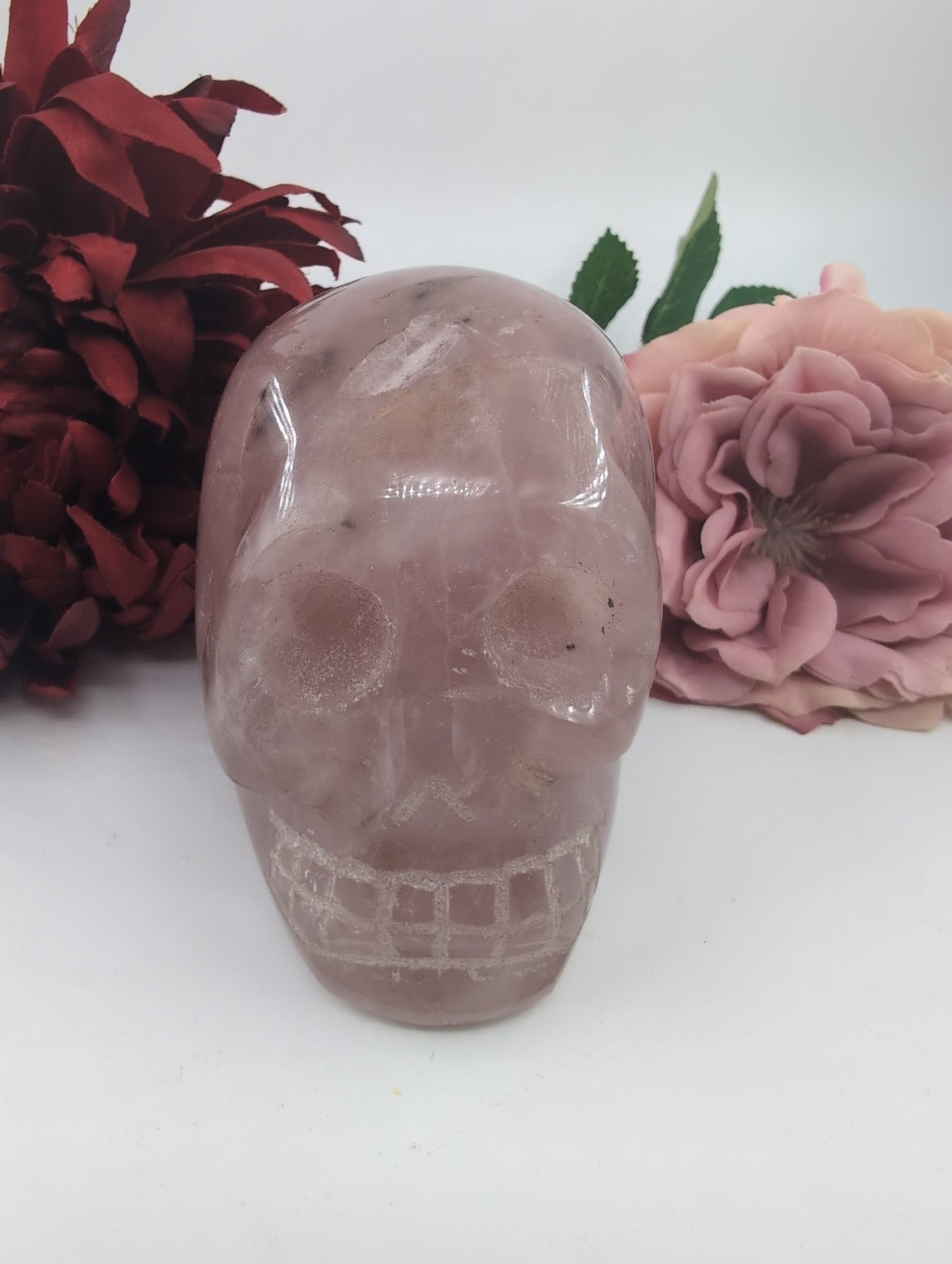 Polished Polished Rose Quartz Skull 758g featuring soft pink tone and gentle translucence - Positive Faith Hope Love