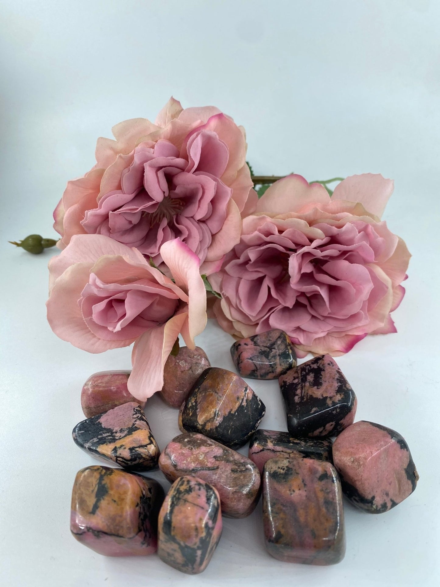 Polished Rhodonite - Tumble Stone featuring pink tone with black veining - Positive Faith Hope Love