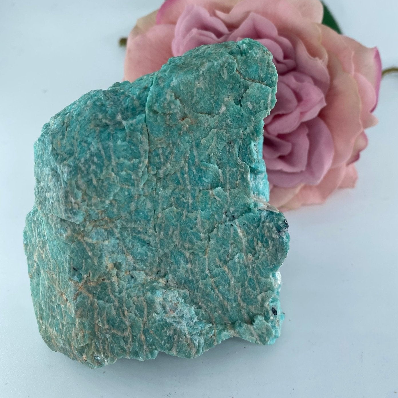 Natural Rough Amazonite 324 Grams featuring aqua-green tone with silky sheen - Positive Faith Hope Love