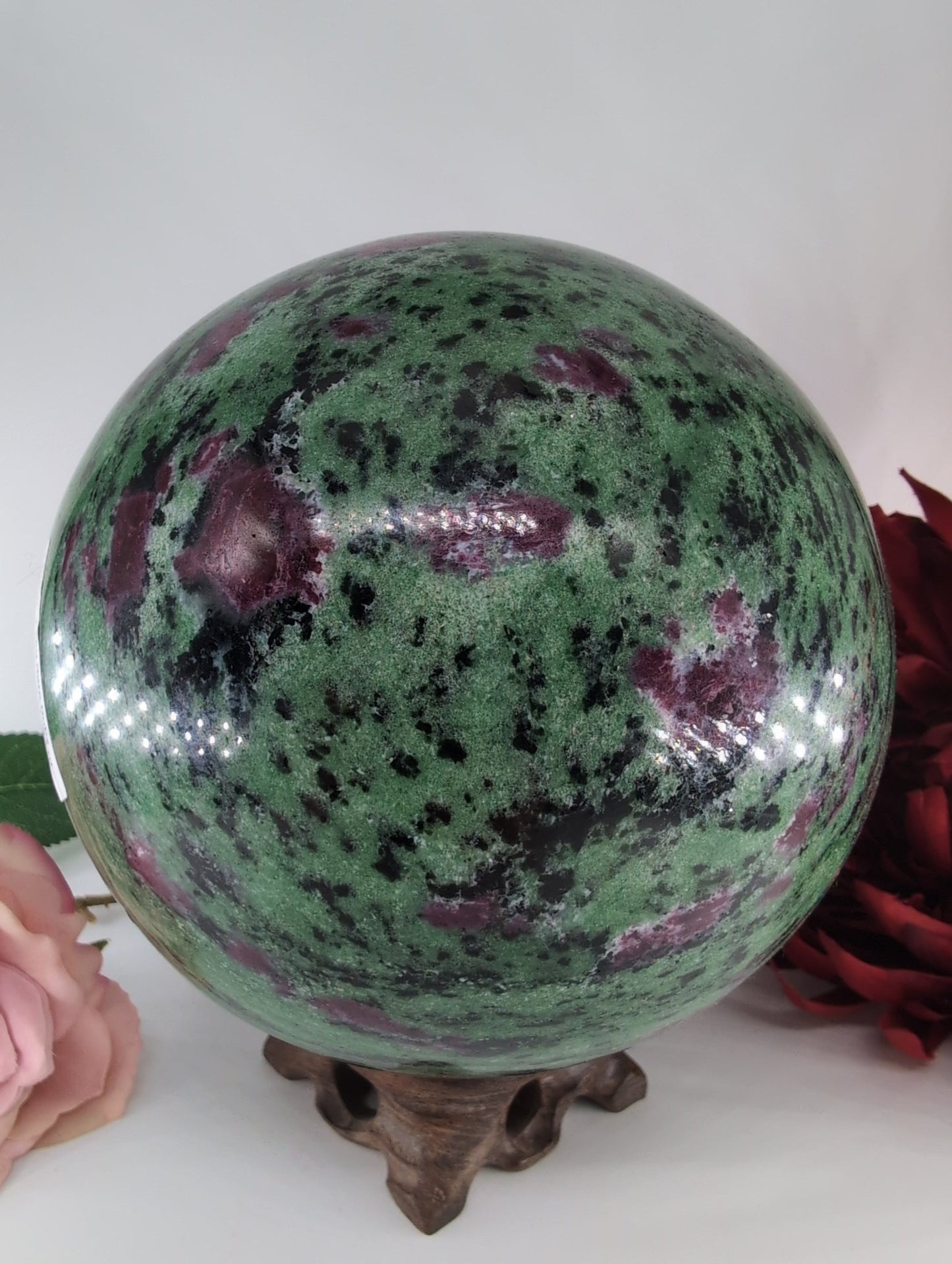 Polished Ruby Zoisite Crystal Sphere 3300g featuring natural patterning and unique variations - Positive Faith Hope Love
