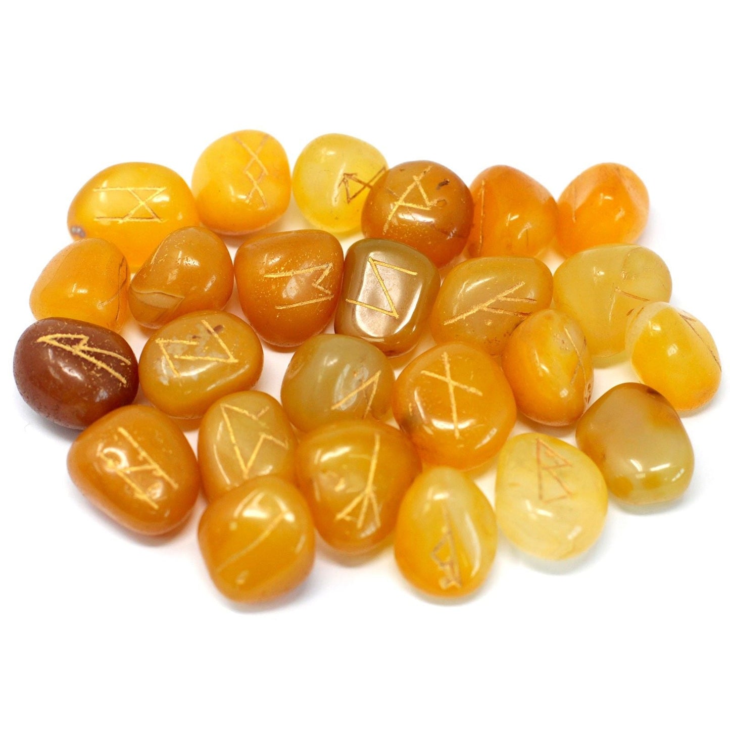 Polished Runes Stone Set in Pouch- Yellow Onyx featuring natural patterning and unique variations - Positive Faith Hope Love