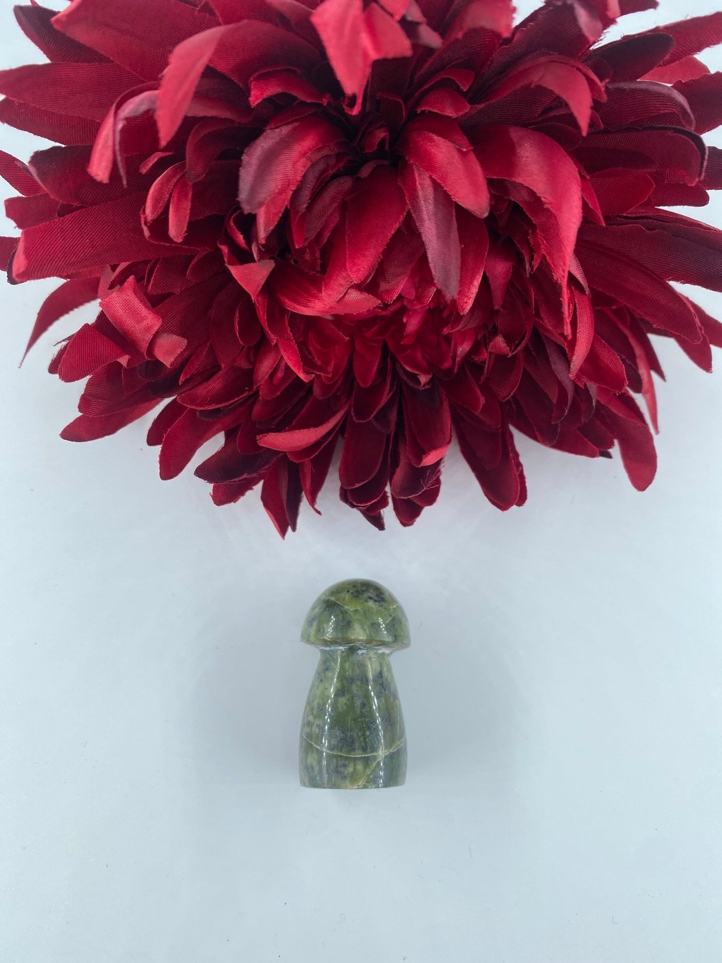 Polished Serpentine Mushroom featuring mossy green tone with natural veining - Positive Faith Hope Love