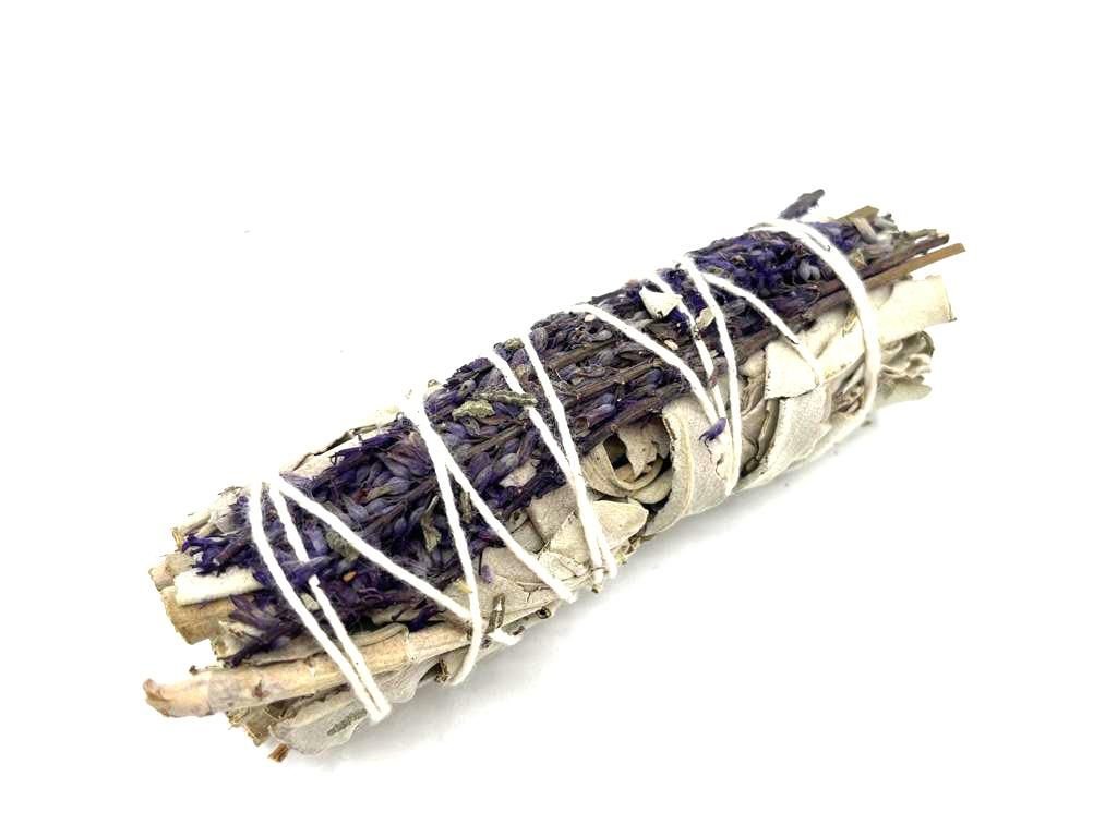 Polished Smudge Stick - White Sage & Lavender 10 cm featuring natural patterning and unique variations - Positive Faith Hope Love