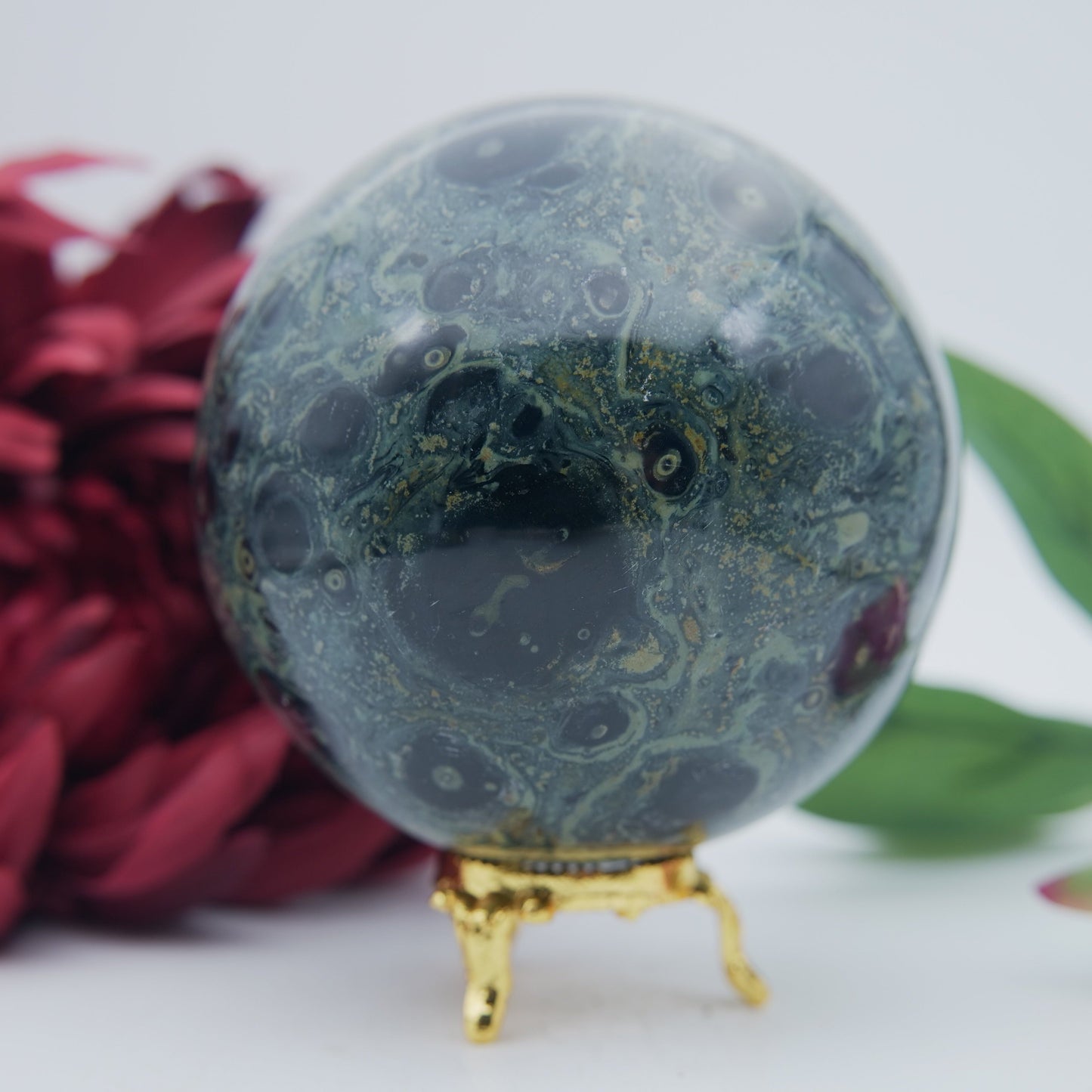 Stromatolite / Kambaba Jasper Sphere — 1110g (94mm) - Positive Faith Hope Love