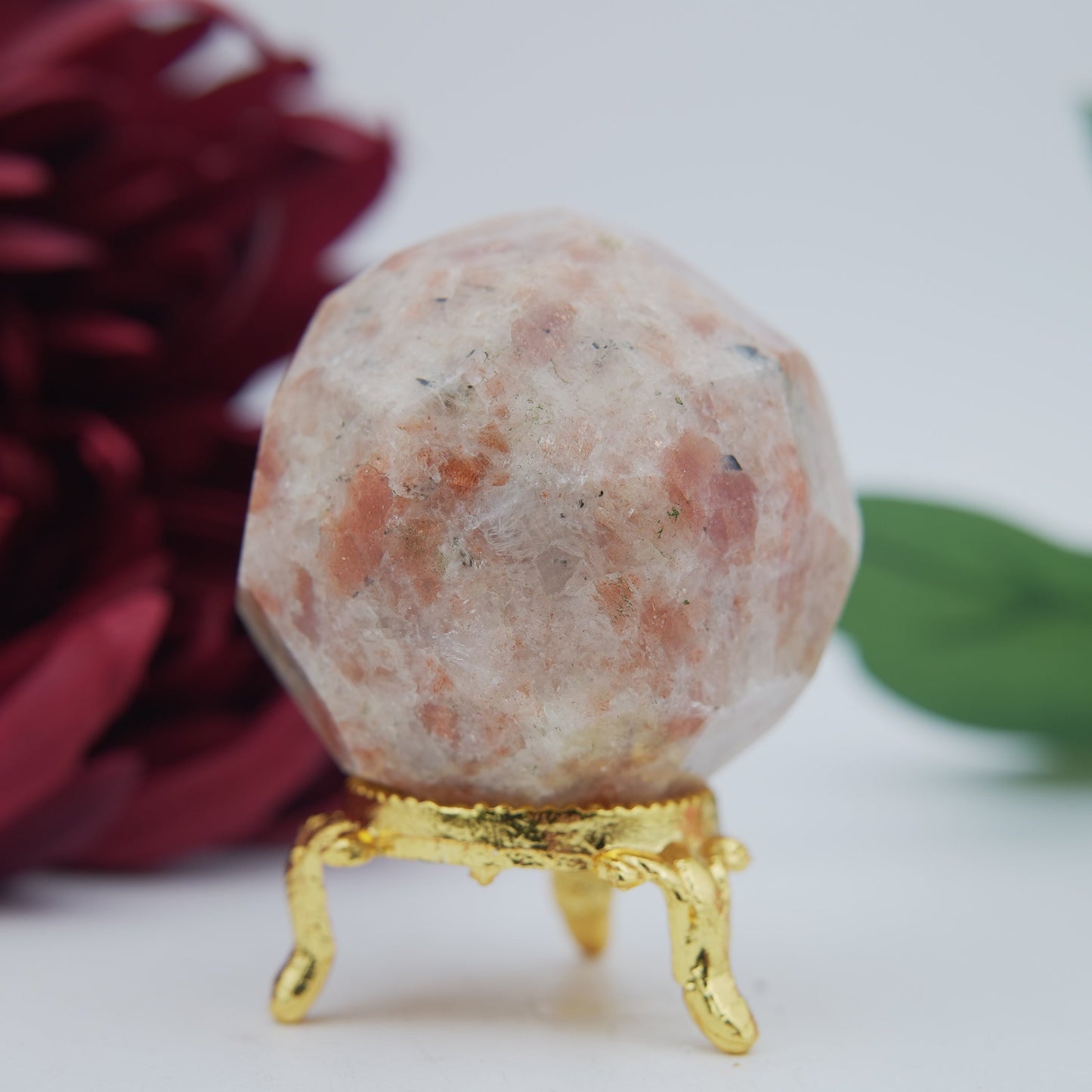 Sunstone Faceted Sphere — 179 g (55 mm) - Positive Faith Hope Love