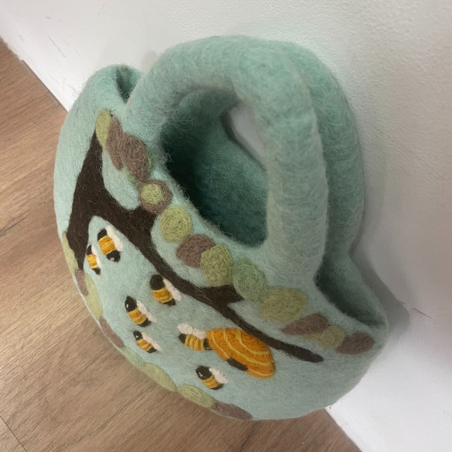 Polished Tree And Beehive Felted Bag featuring natural patterning and unique variations - Positive Faith Hope Love