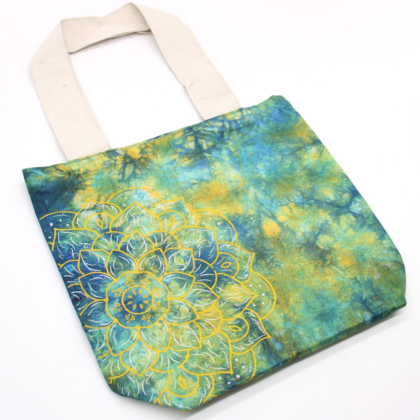 Polished Tye Dye Cotton Bag 6Oz 38X42X12Cm Mandela Greenblue Natural Handle featuring natural patterning and unique variations - Positive Faith Hope Love