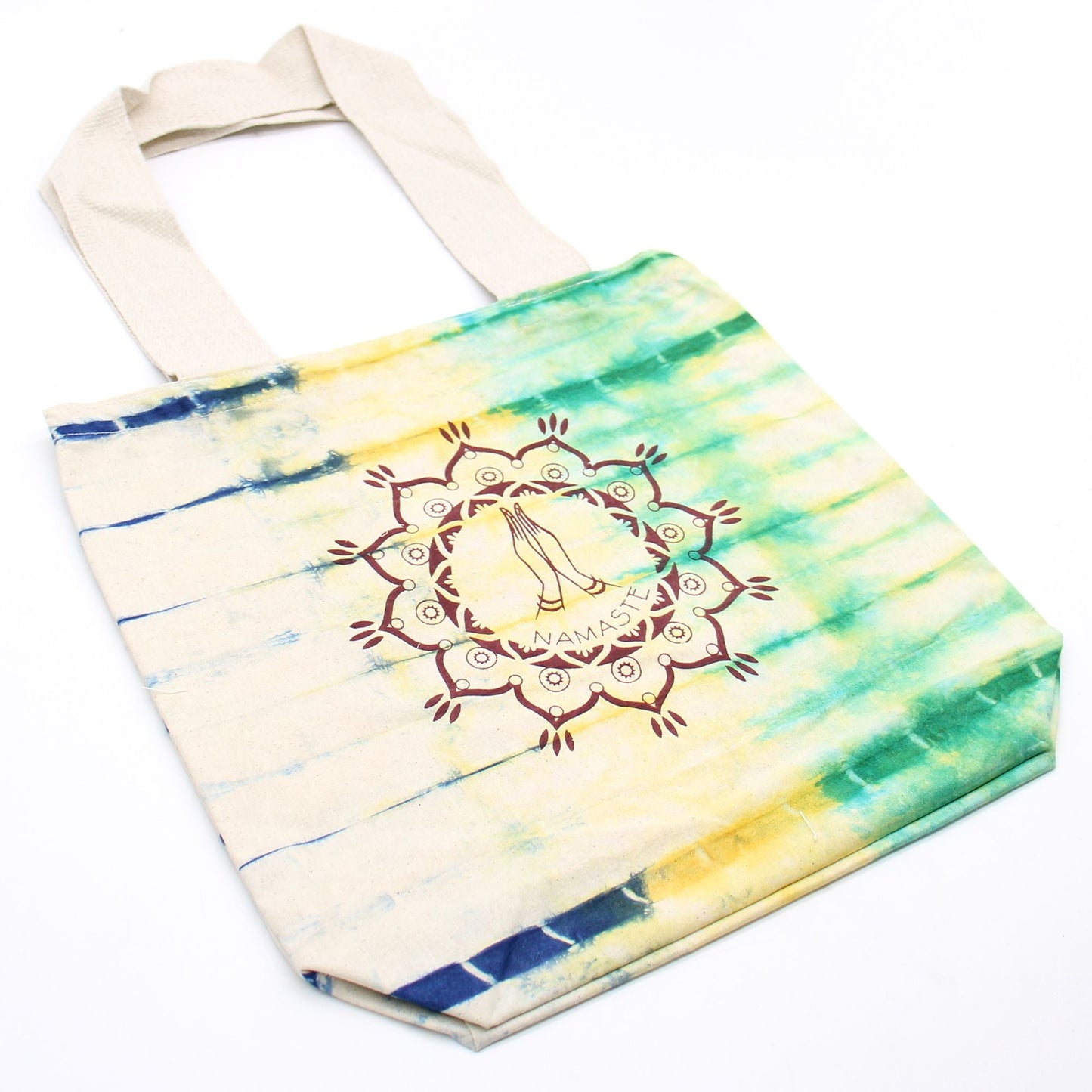 Polished Tye Dye Cotton Bag 6Oz 38X42X12Cm Namaste Hands Multi Natural Handle featuring natural patterning and unique variations - Positive Faith Hope Love