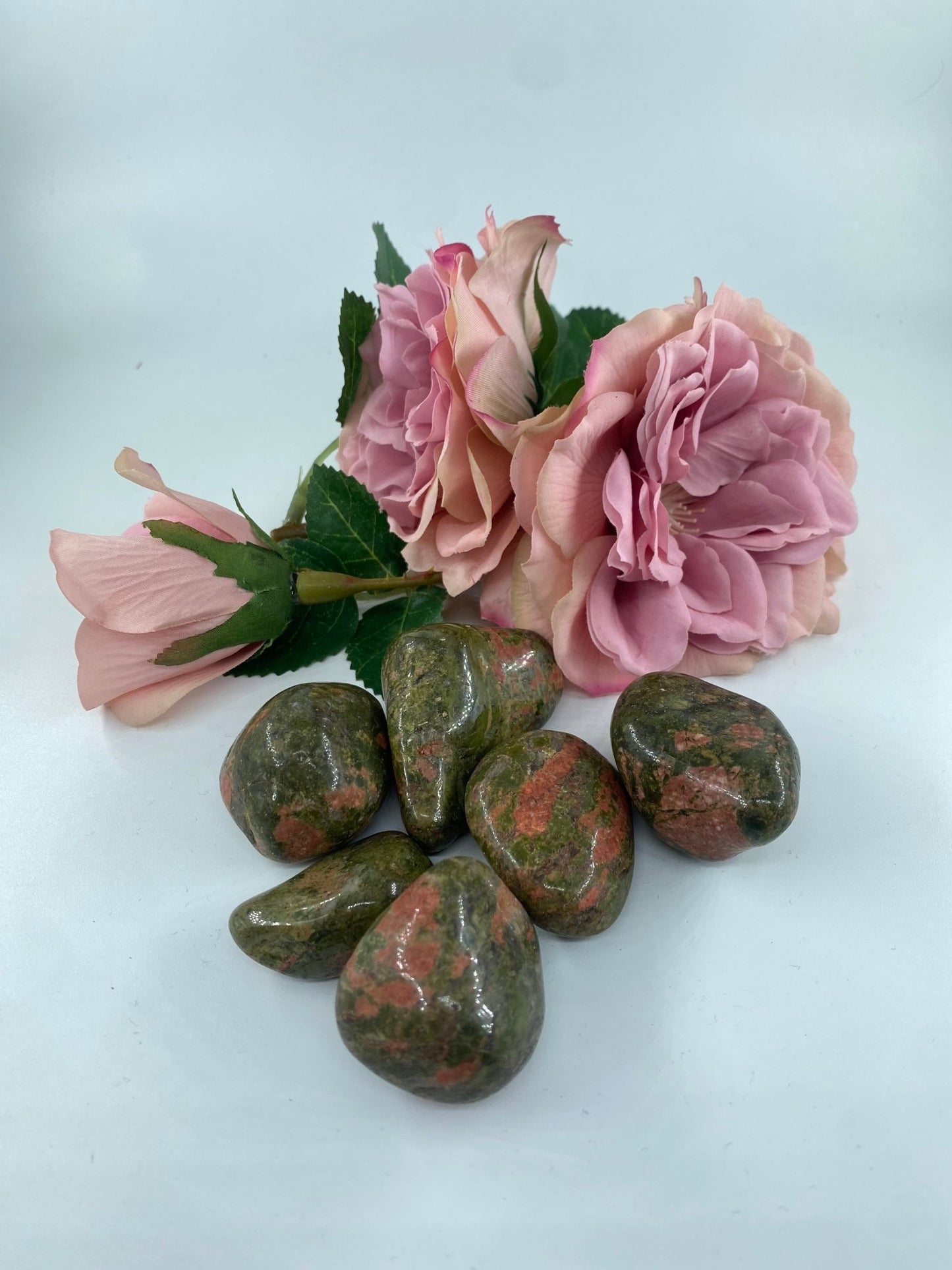 Polished Unakite - Large Tumble Stone featuring green and pink mottled pattern - Positive Faith Hope Love