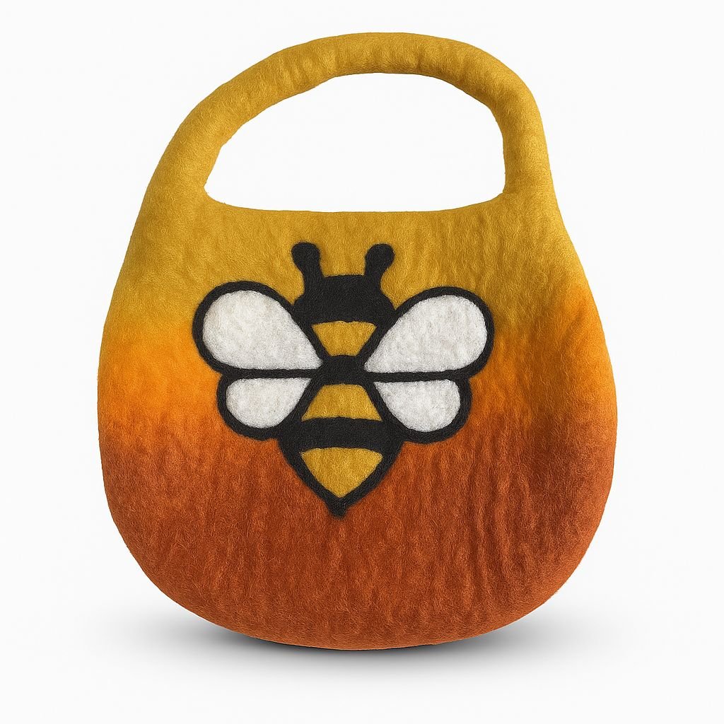 Polished Water Felted Bee Bag - One Handle with Magnet - Sunrise Orange featuring natural patterning and unique variations - Positive Faith Hope Love