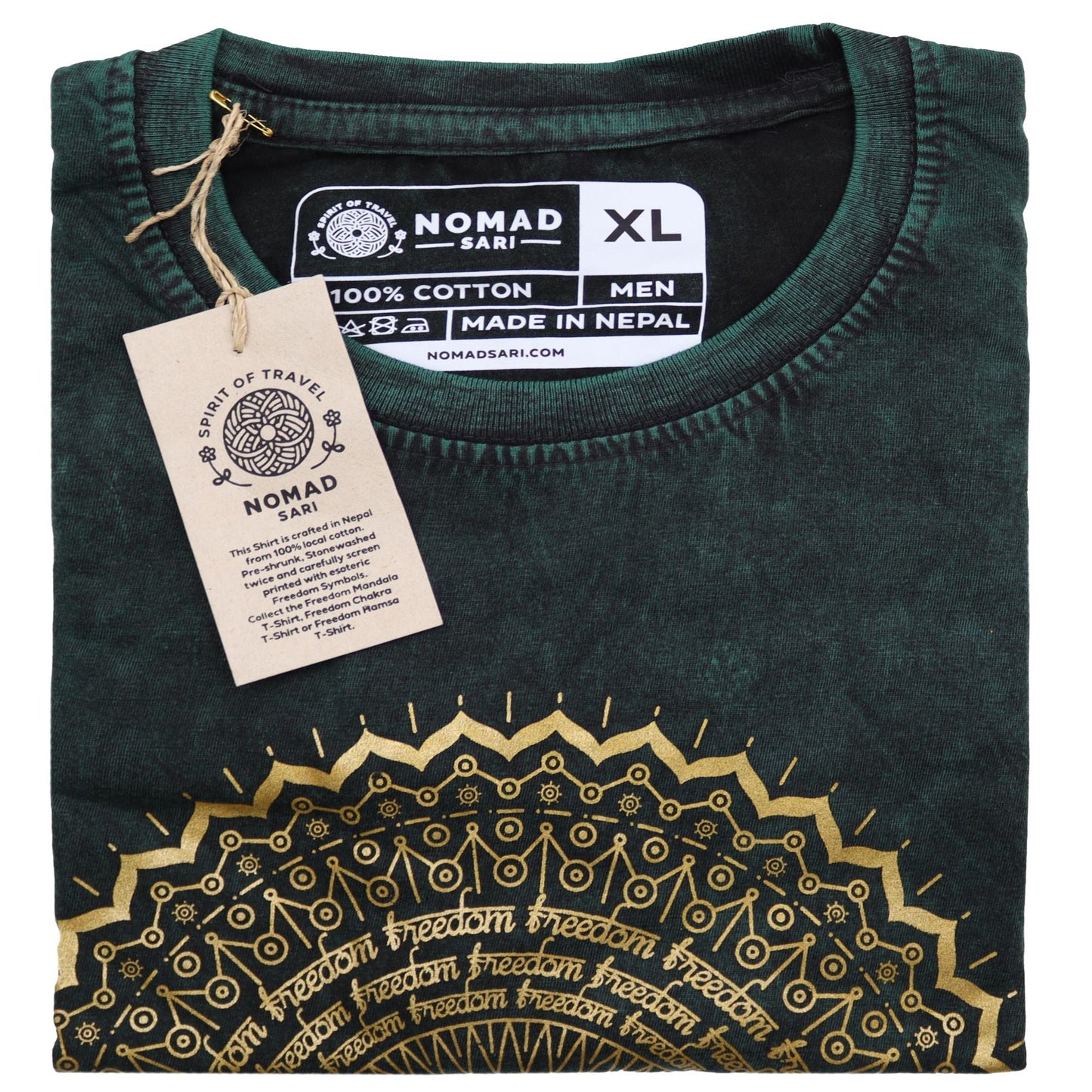 Polished XLarge Stone Washed T-Shirt - Mandala - Green featuring natural patterning and unique variations - Positive Faith Hope Love