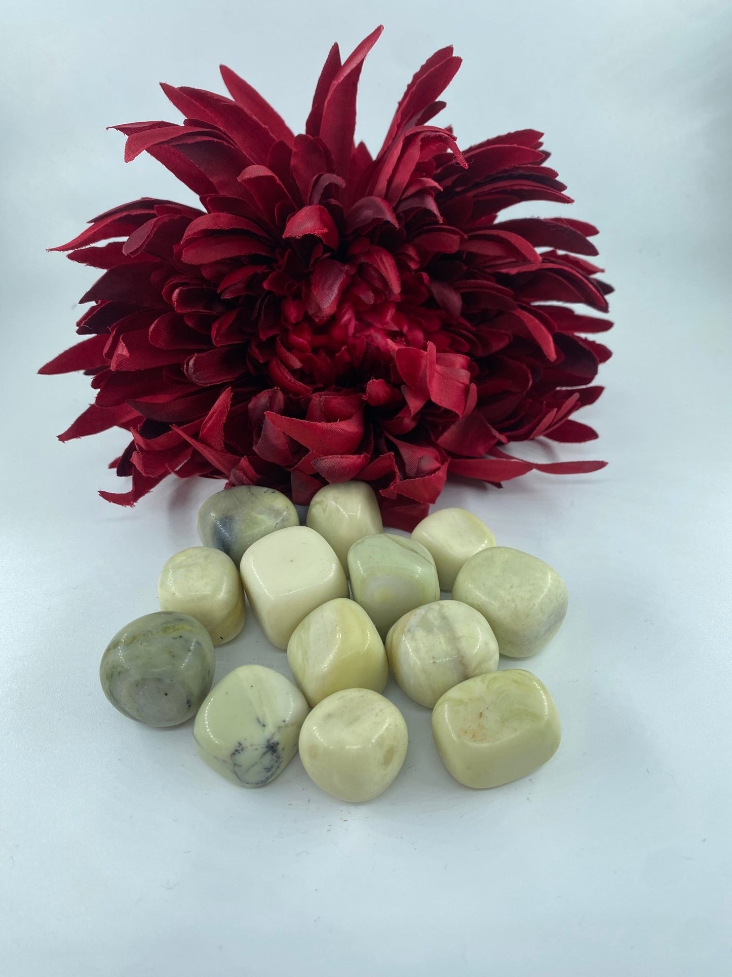 Polished Yellow Serpentine - Tumble Stone featuring mossy green tone with natural veining - Positive Faith Hope Love