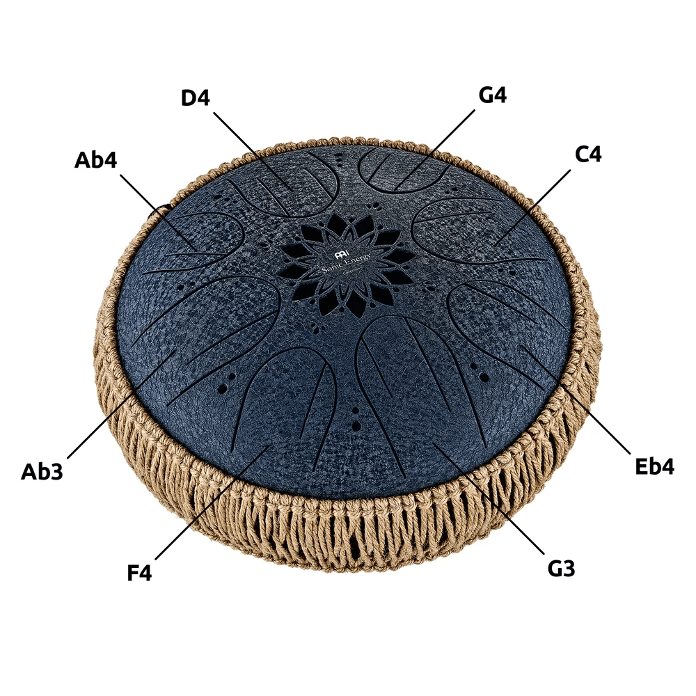 10" Medium Octave Steel Tongue Drum, C Minor, 8 Notes, 432 Hz, Navy Blue - MOSTD2NB - Positive Faith Hope Love