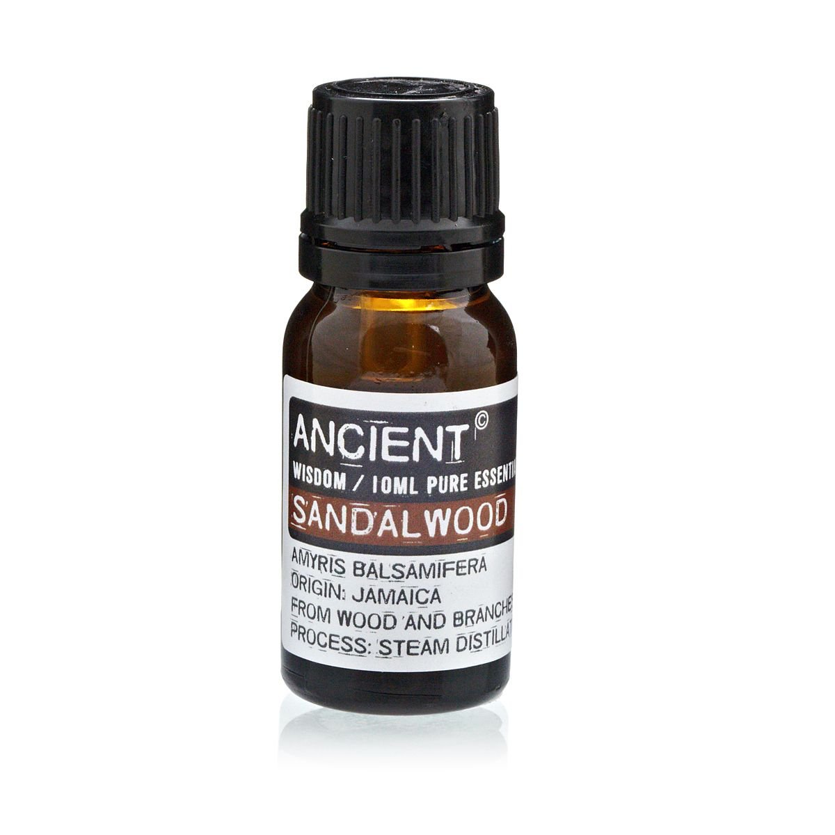 Polished 10 ml Sandalwood Amayris Essential Oil featuring natural patterning and unique variations - Positive Faith Hope Love