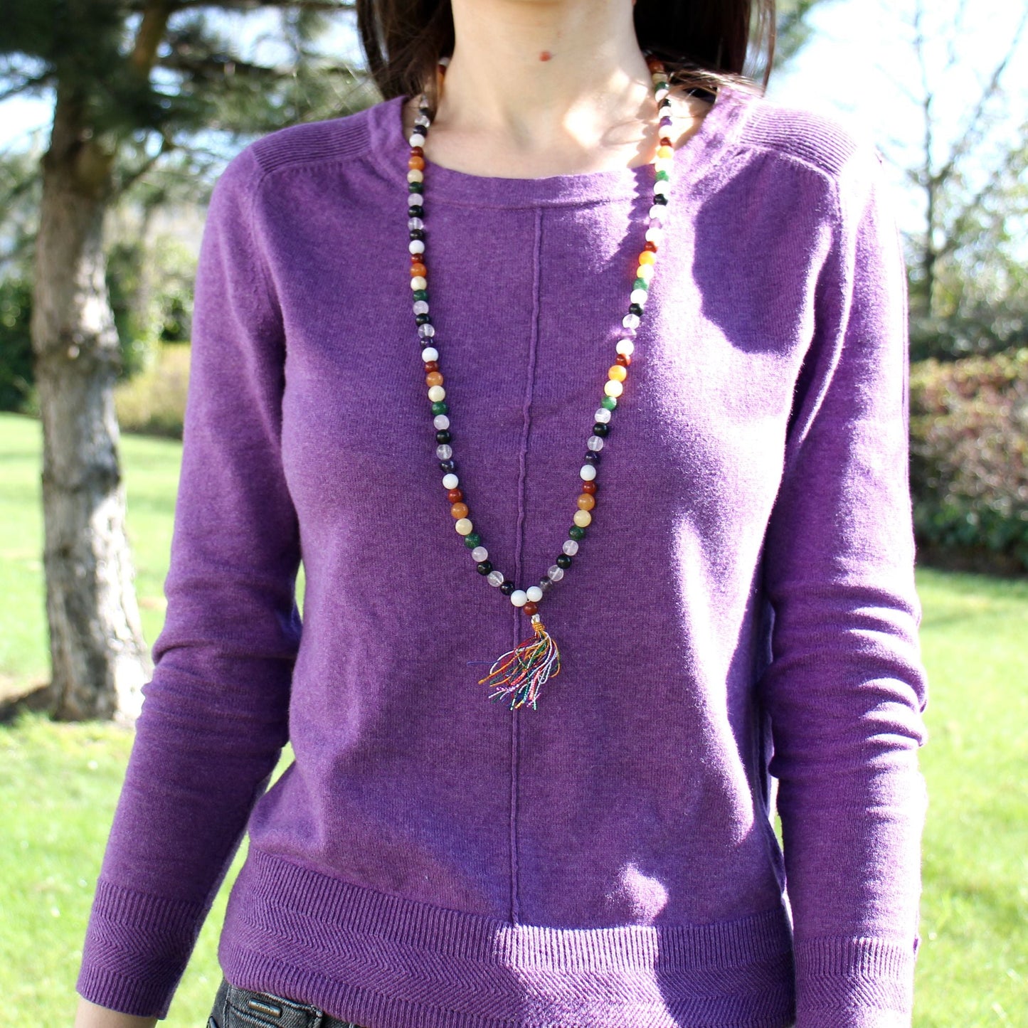 Polished 108 Bead Mala 9 Planet Astro featuring natural patterning and unique variations - Positive Faith Hope Love
