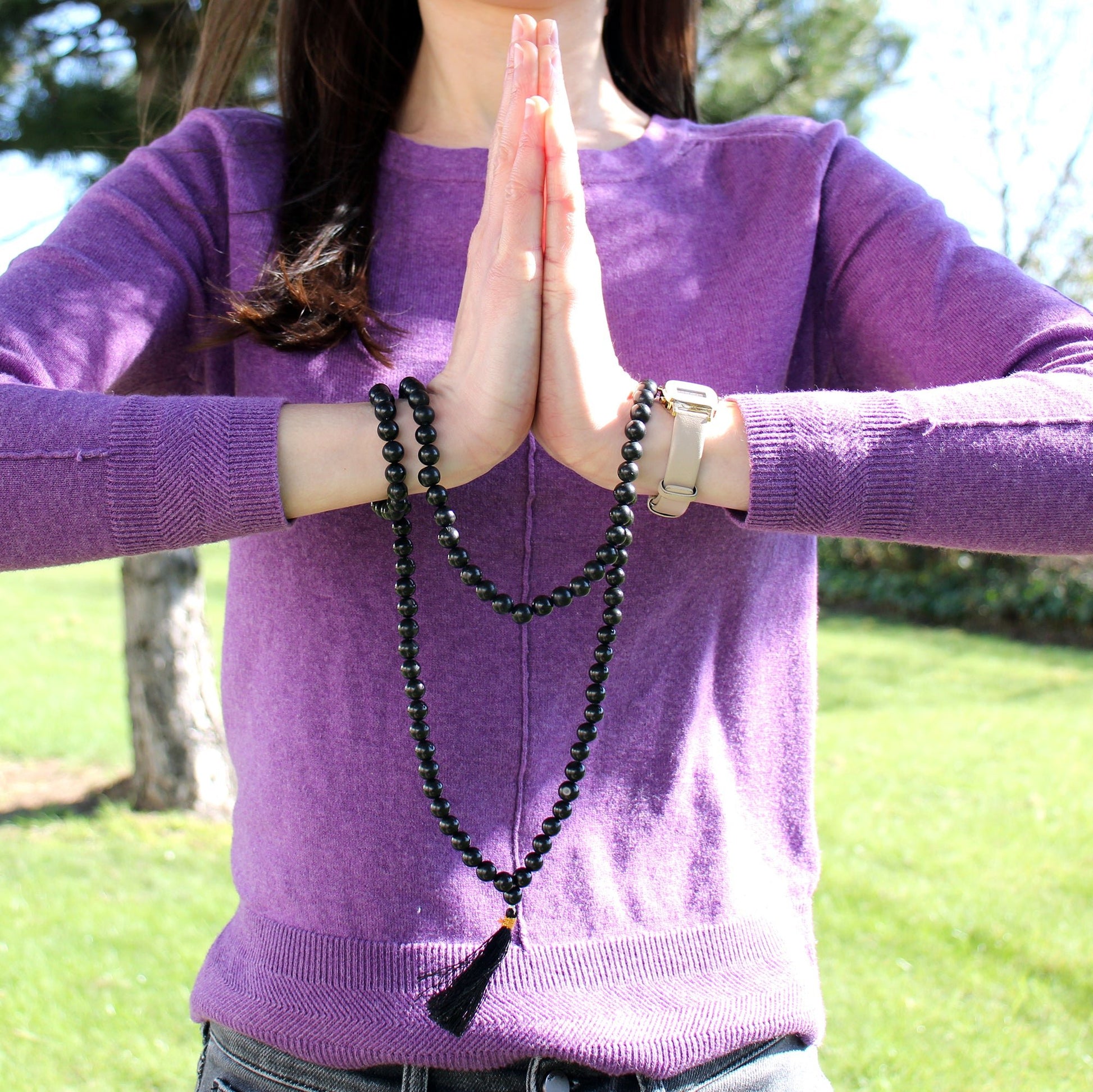 108 Bead Mala - Black Agate - Positive Faith Hope Love