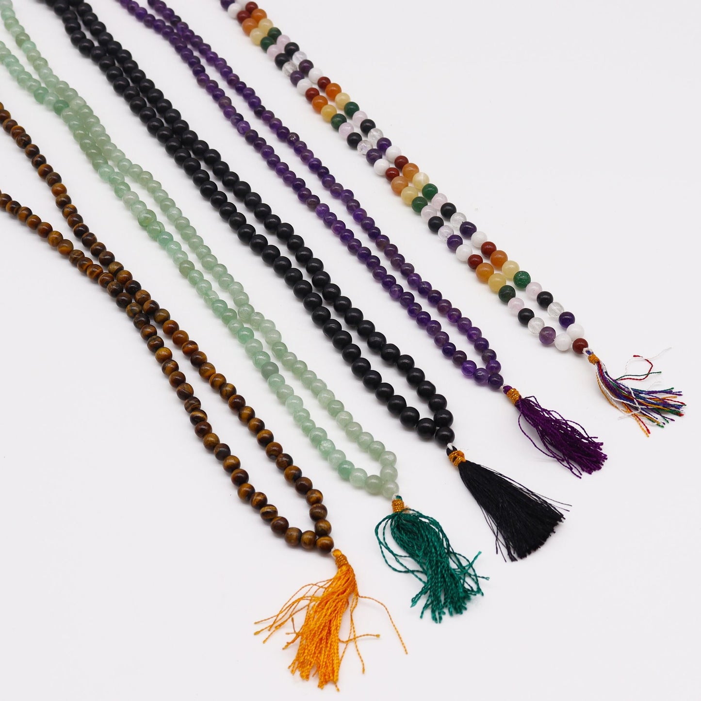 Polished 108 Bead Mala Black Agate featuring banded patterns and glossy finish - Positive Faith Hope Love