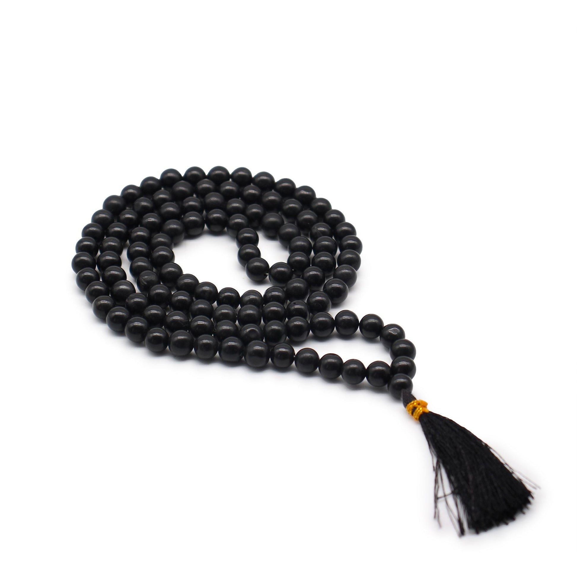 Polished 108 Bead Mala - Black Agate featuring banded patterns and glossy finish - Positive Faith Hope Love