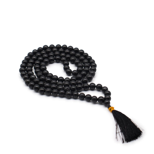 Polished 108 Bead Mala - Black Agate featuring banded patterns and glossy finish - Positive Faith Hope Love