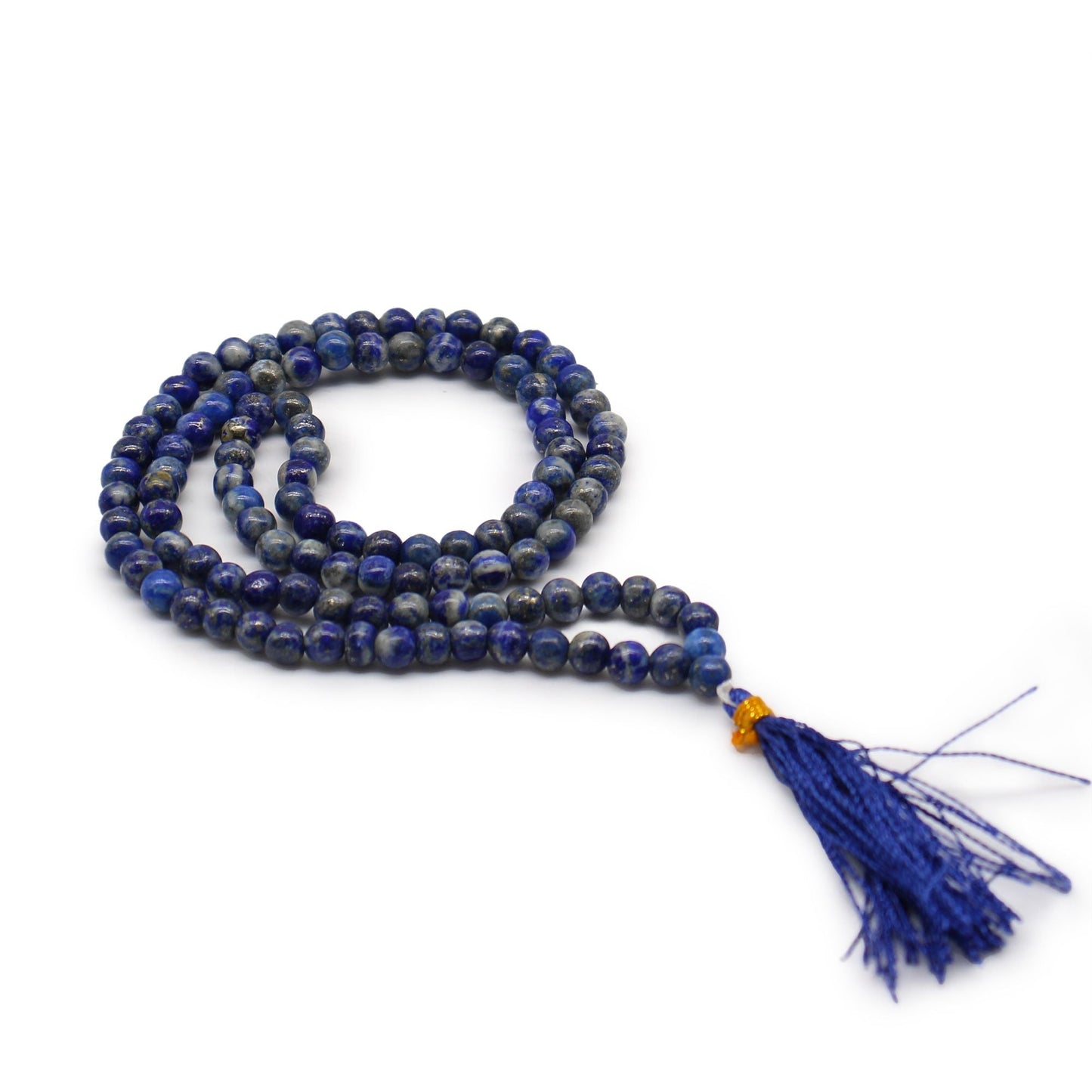 Polished 108 Bead Mala - Lapis featuring royal blue tone with gold flecks - Positive Faith Hope Love
