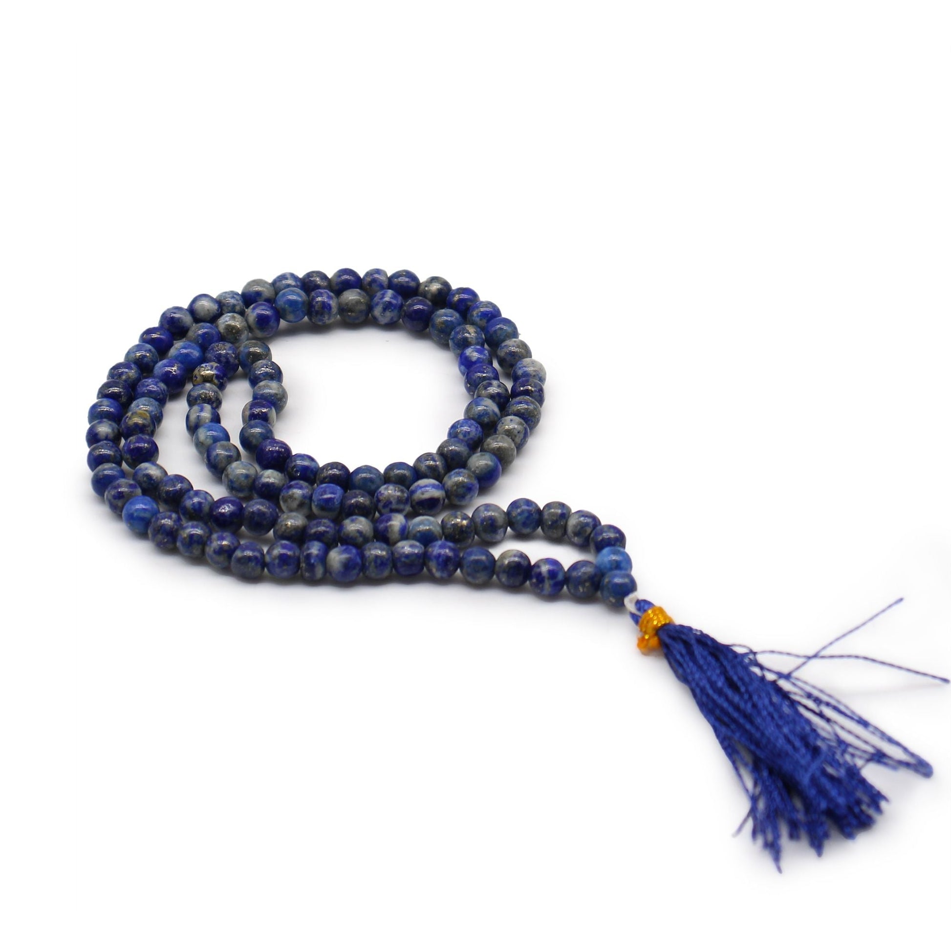Polished 108 Bead Mala - Lapis featuring royal blue tone with gold flecks - Positive Faith Hope Love