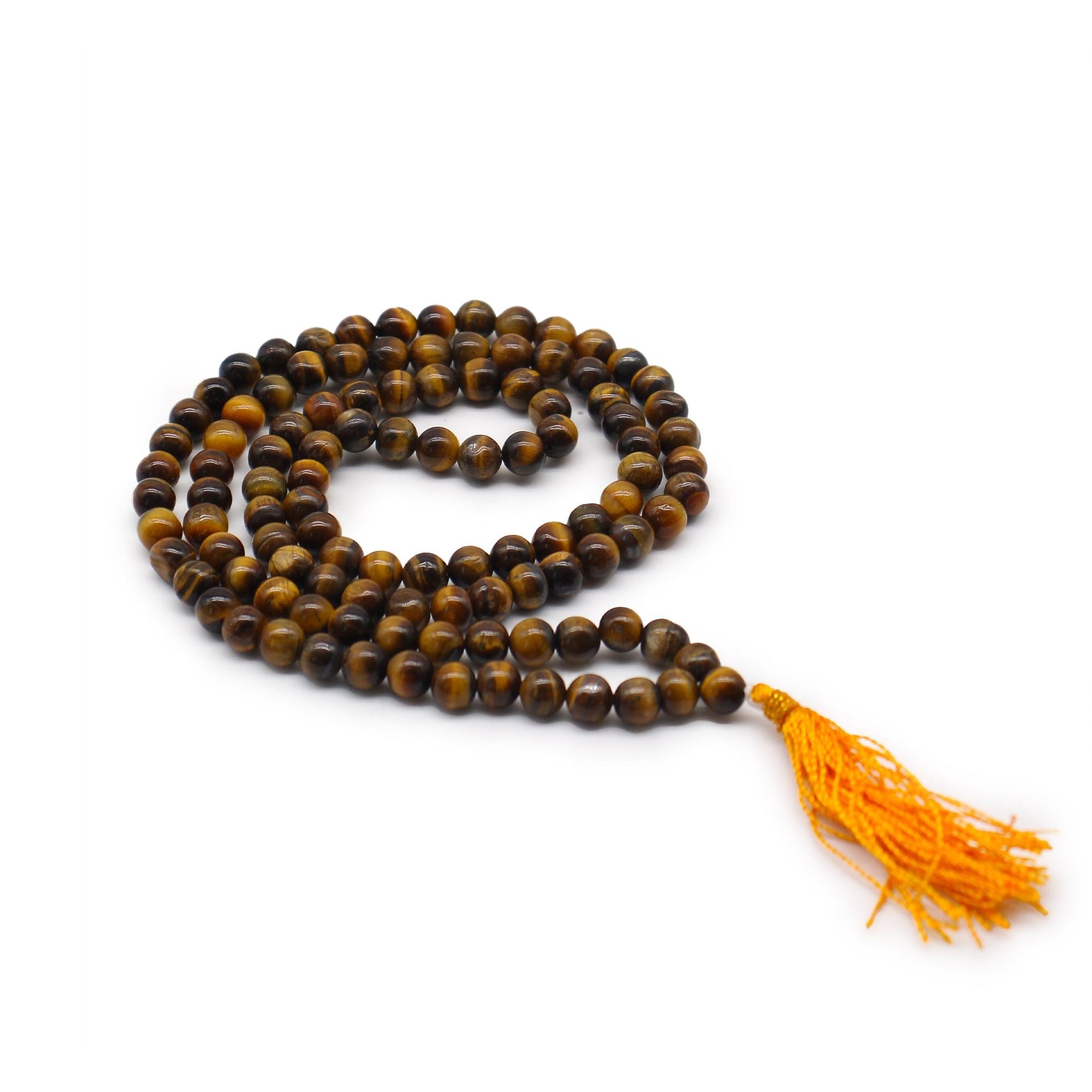 Polished 108 Bead Mala - Tiger Eye featuring natural patterning and unique variations - Positive Faith Hope Love