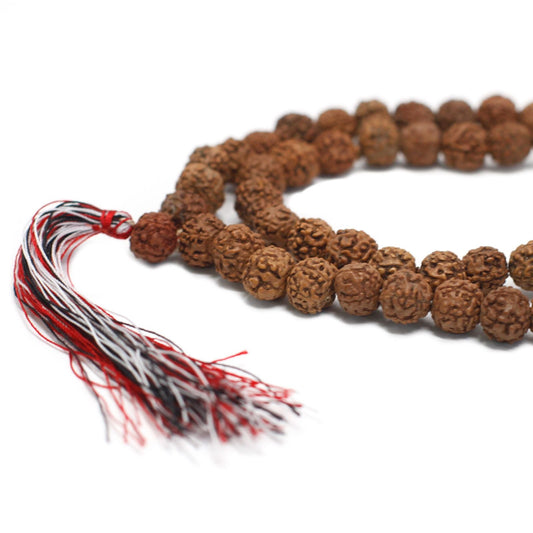 Polished 108 Rudraksha Mala Natural featuring natural patterning and unique variations - Positive Faith Hope Love