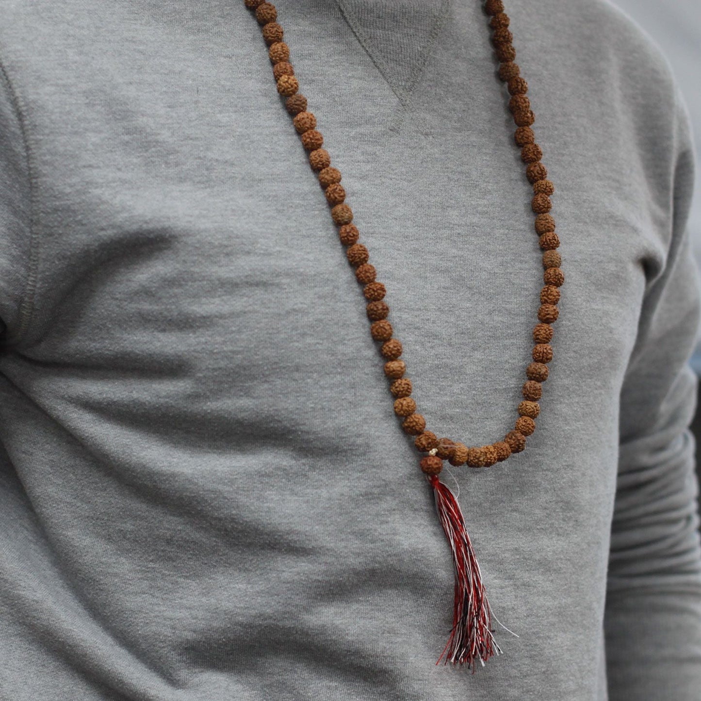 Polished 108 Rudraksha Mala Natural featuring natural patterning and unique variations - Positive Faith Hope Love