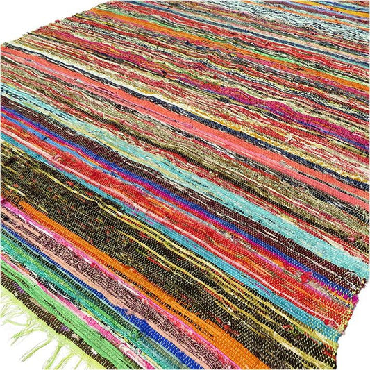 Polished 151 x 90cm Luxury Rag Rug - Green featuring natural patterning and unique variations - Positive Faith Hope Love
