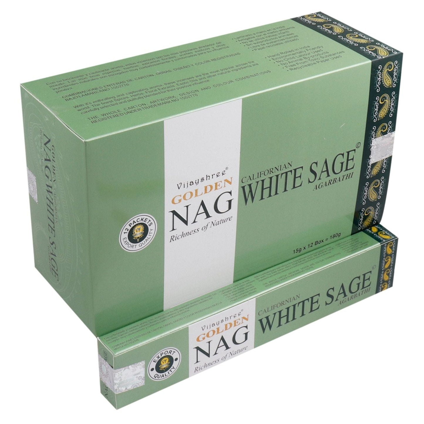 Polished 15G Golden Nag White Sage Incense featuring natural patterning and unique variations - Positive Faith Hope Love