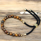 Polished 18K Gold Plated Gemstone Black String Bracelet Tiger Eye featuring natural patterning and unique variations - Positive Faith Hope Love