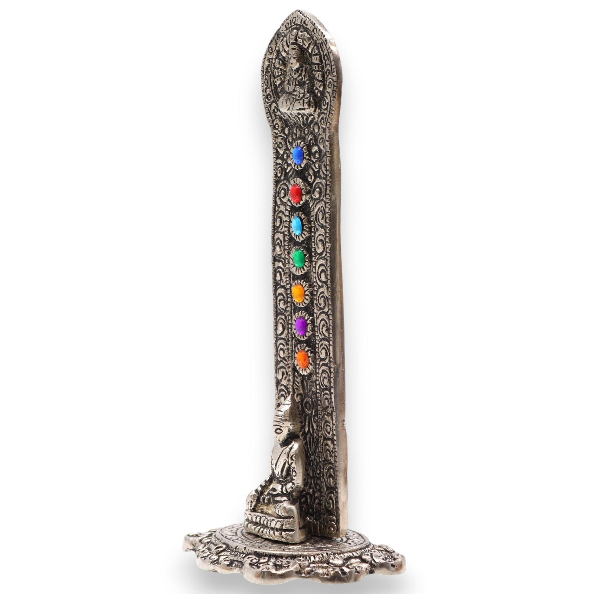 Polished 7 Chakra Tower Buddha Incense Holder featuring natural patterning and unique variations - Positive Faith Hope Love