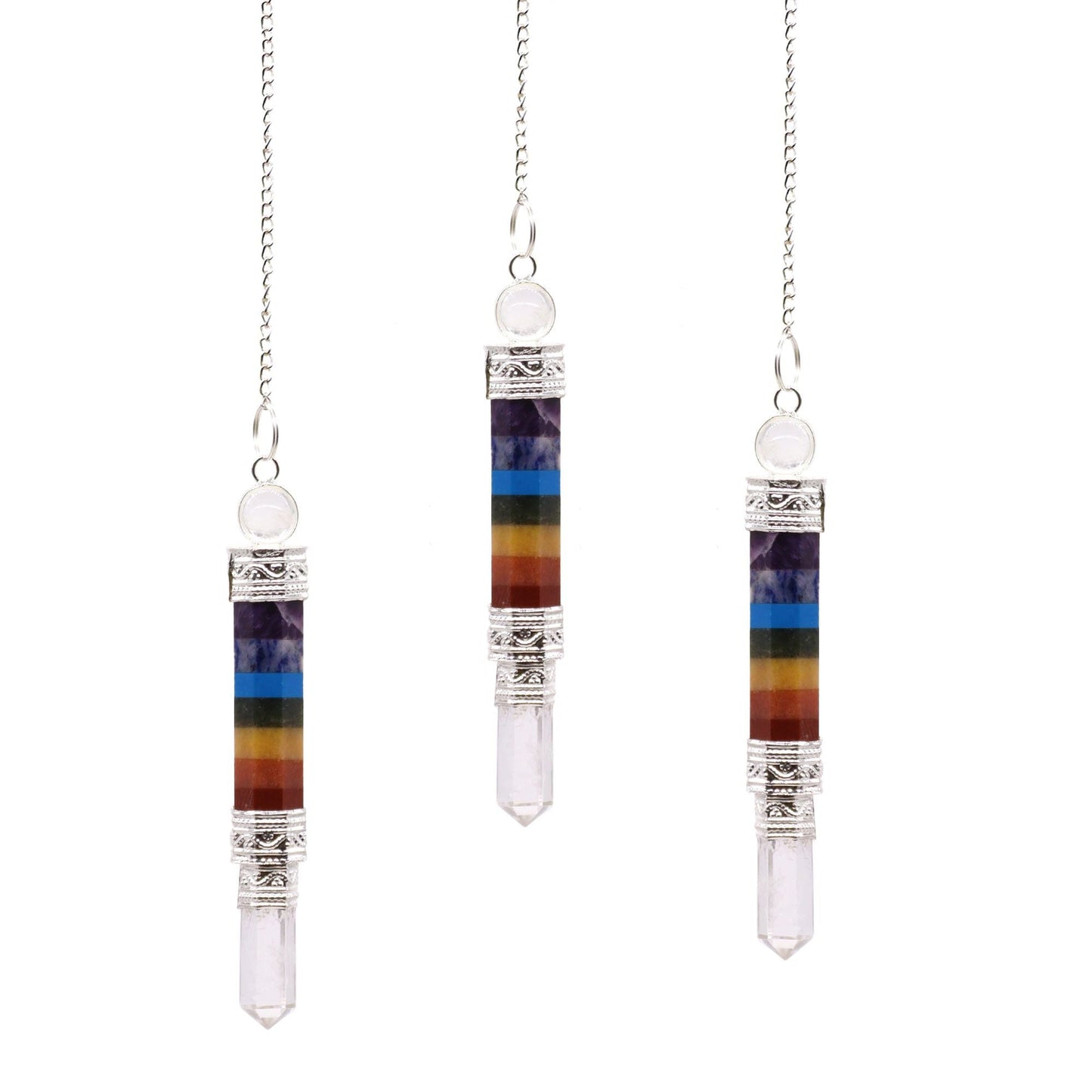 Polished 7 Charka 3 Piece Joint Pendulum featuring natural patterning and unique variations - Positive Faith Hope Love