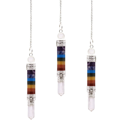 Polished 7 Charka 3 Piece Joint Pendulum featuring natural patterning and unique variations - Positive Faith Hope Love