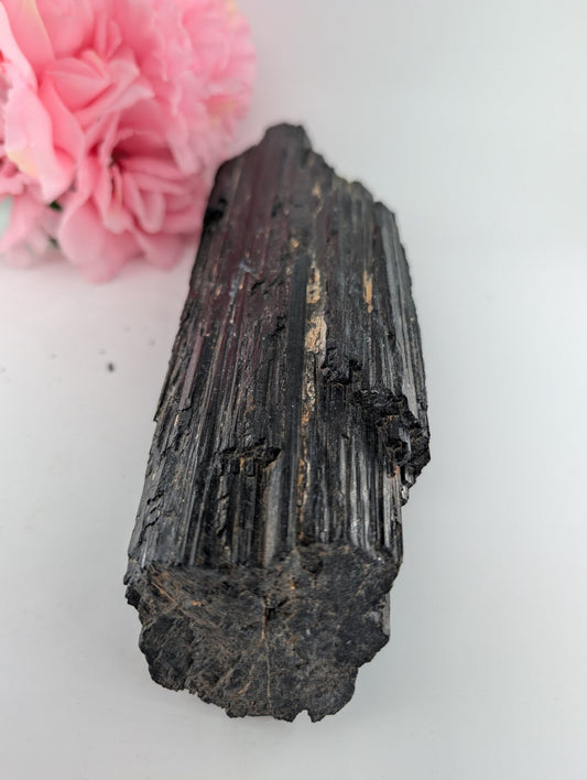 Polished Aaa Huge Black Tourmaline Crystal 1540 Grams 250Mm featuring deep black tone with natural striations - Positive Faith Hope Love