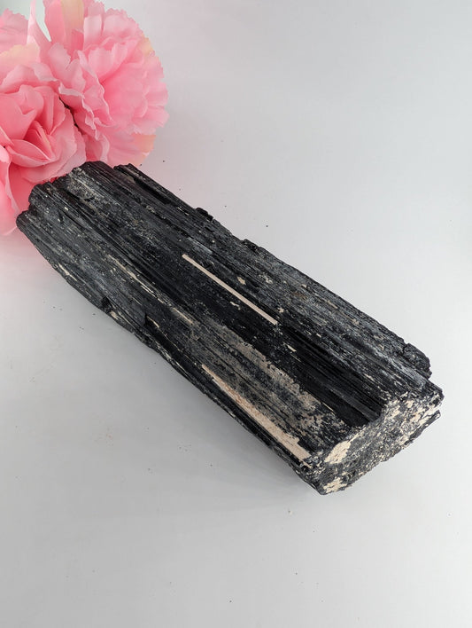 Polished Aaa Huge Black Tourmaline Crystal 1548G 200Mm X 100 X 80 Copy featuring deep black tone with natural striations - Positive Faith Hope Love