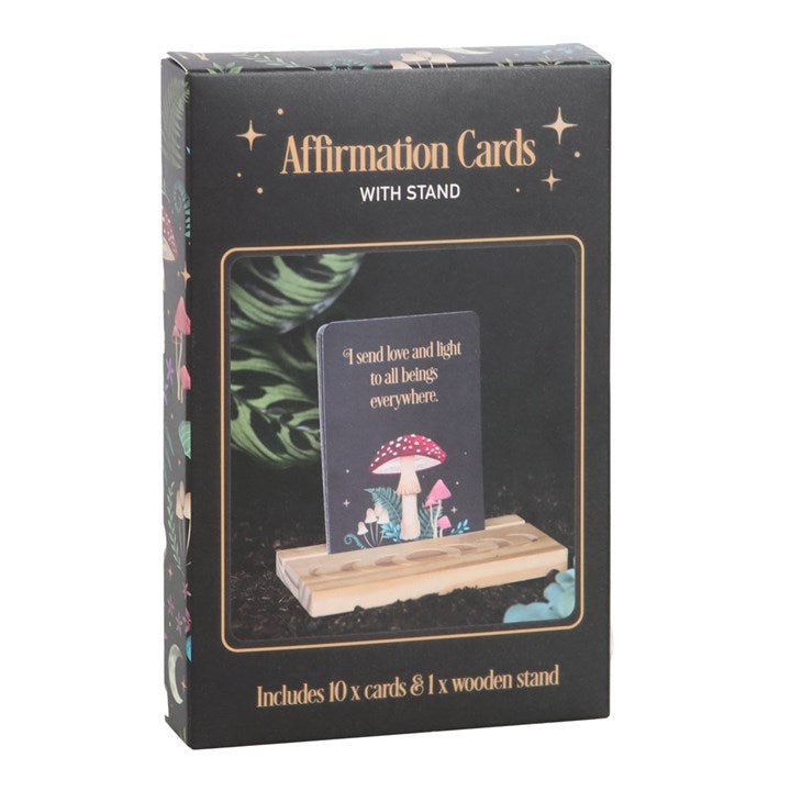 Polished Affirmation Cards With Wooden Stand featuring natural patterning and unique variations - Positive Faith Hope Love