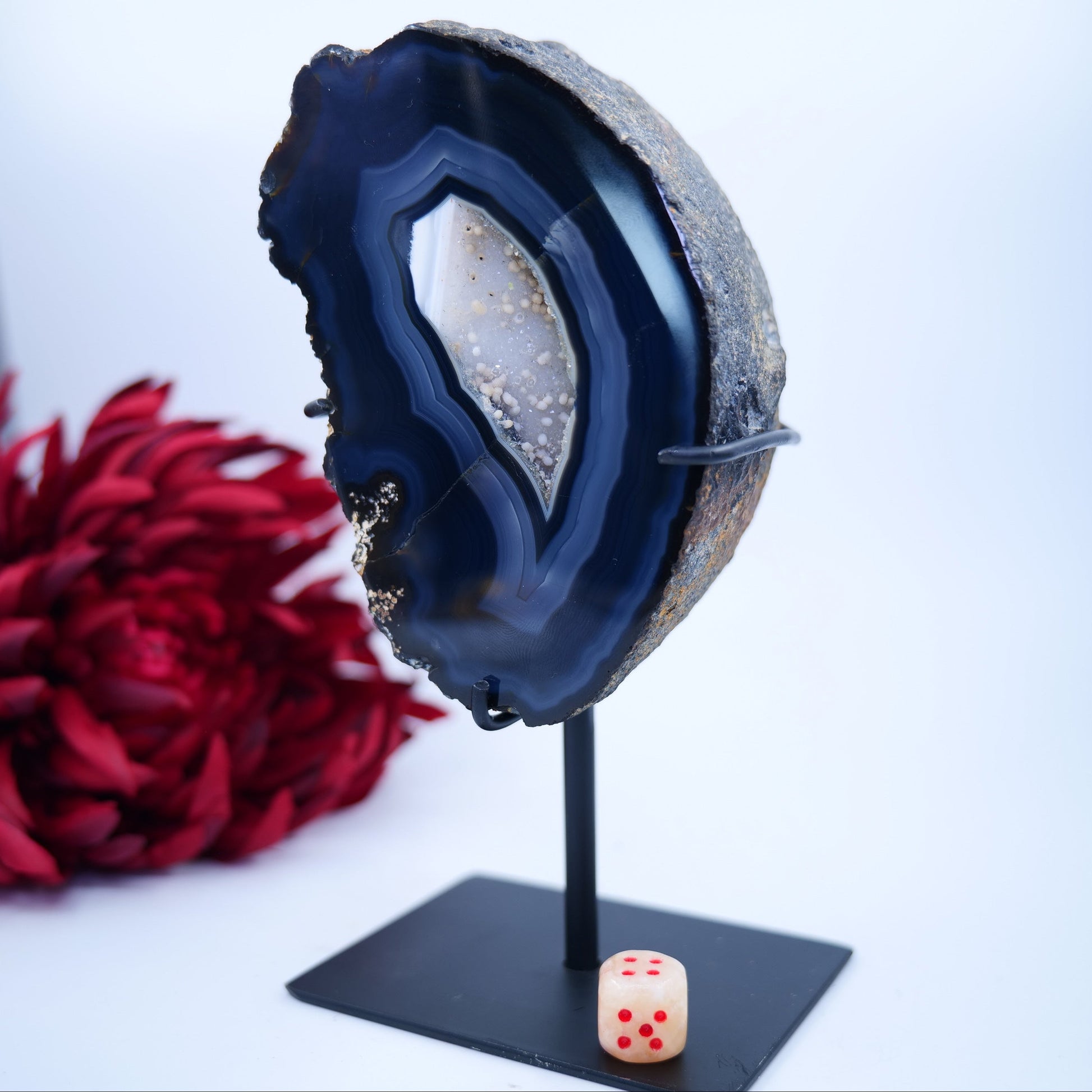 Agate Geode (Brazil) — 825g, On Stand - Positive Faith Hope Love