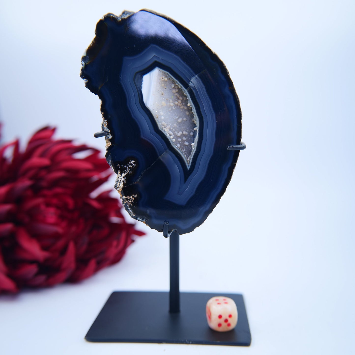 Agate Geode (Brazil) — 825g, On Stand - Positive Faith Hope Love