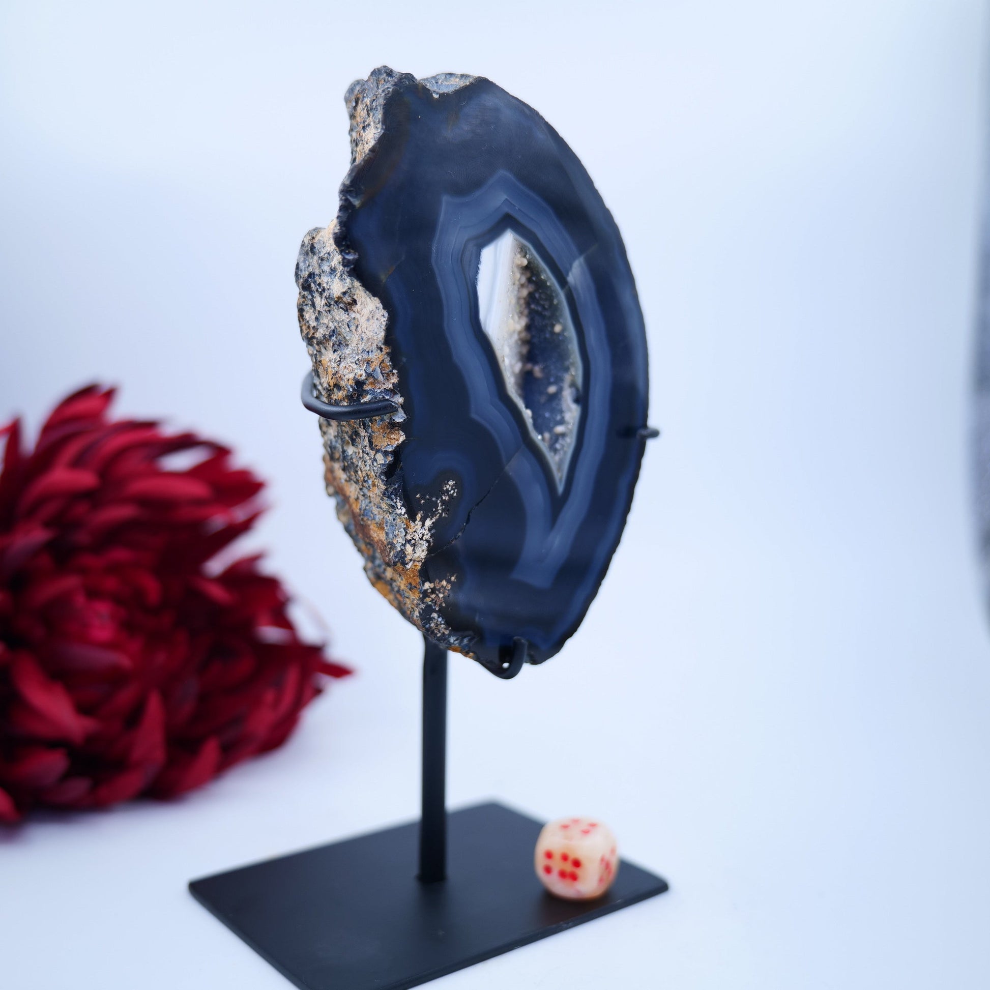 Agate Geode (Brazil) — 825g, On Stand - Positive Faith Hope Love