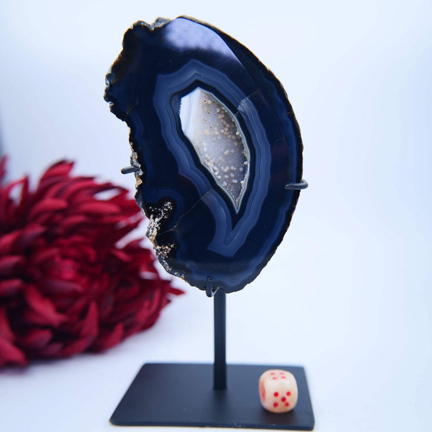 Agate Geode (Brazil) — 825g, On Stand - Positive Faith Hope Love